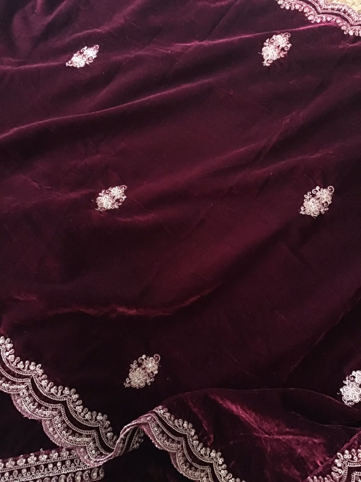 Soft Fine Heavy Velvet Embroidered Suit - Maroon
