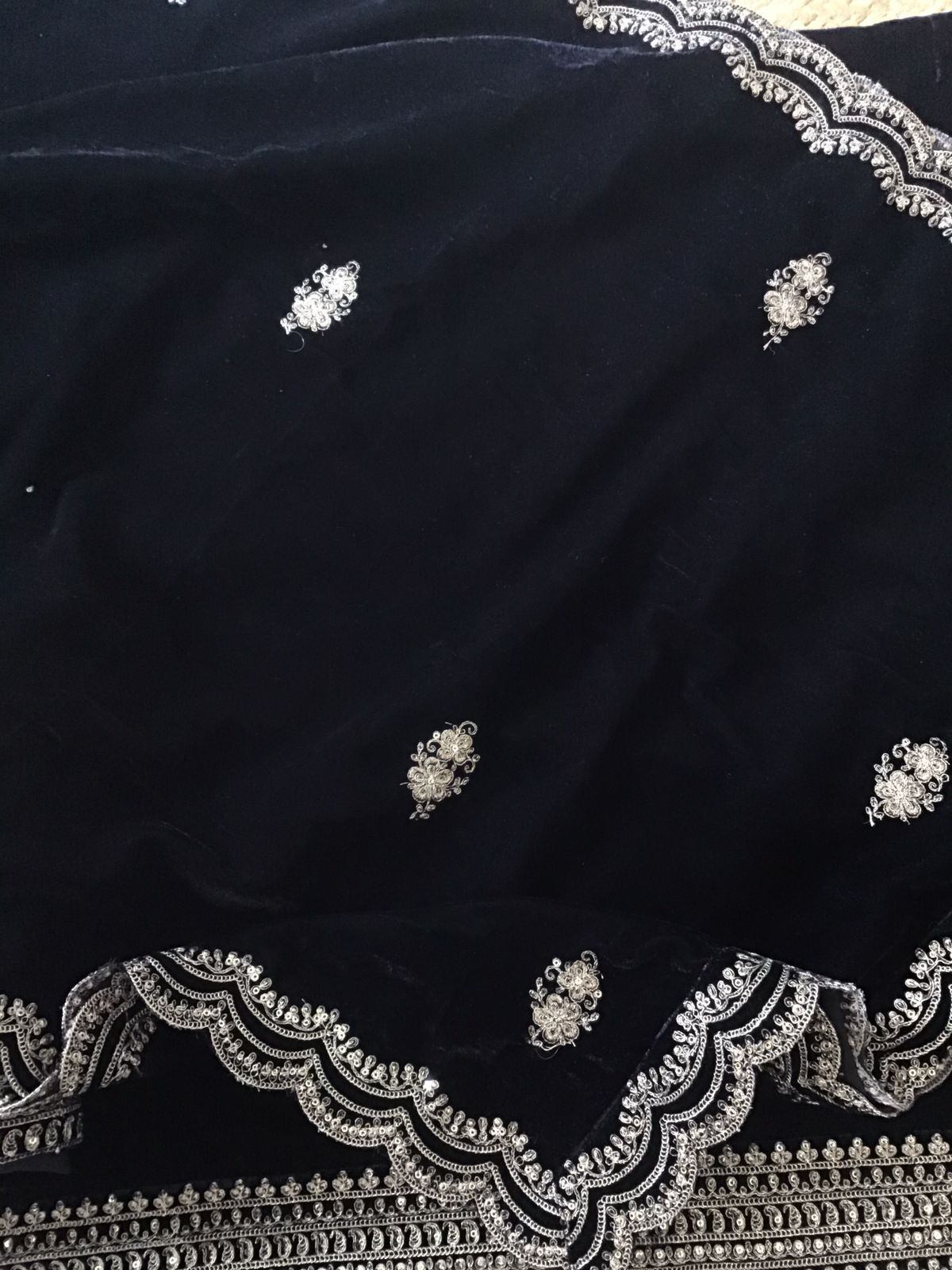 Soft Fine Heavy Velvet Embroidered Suit - Black