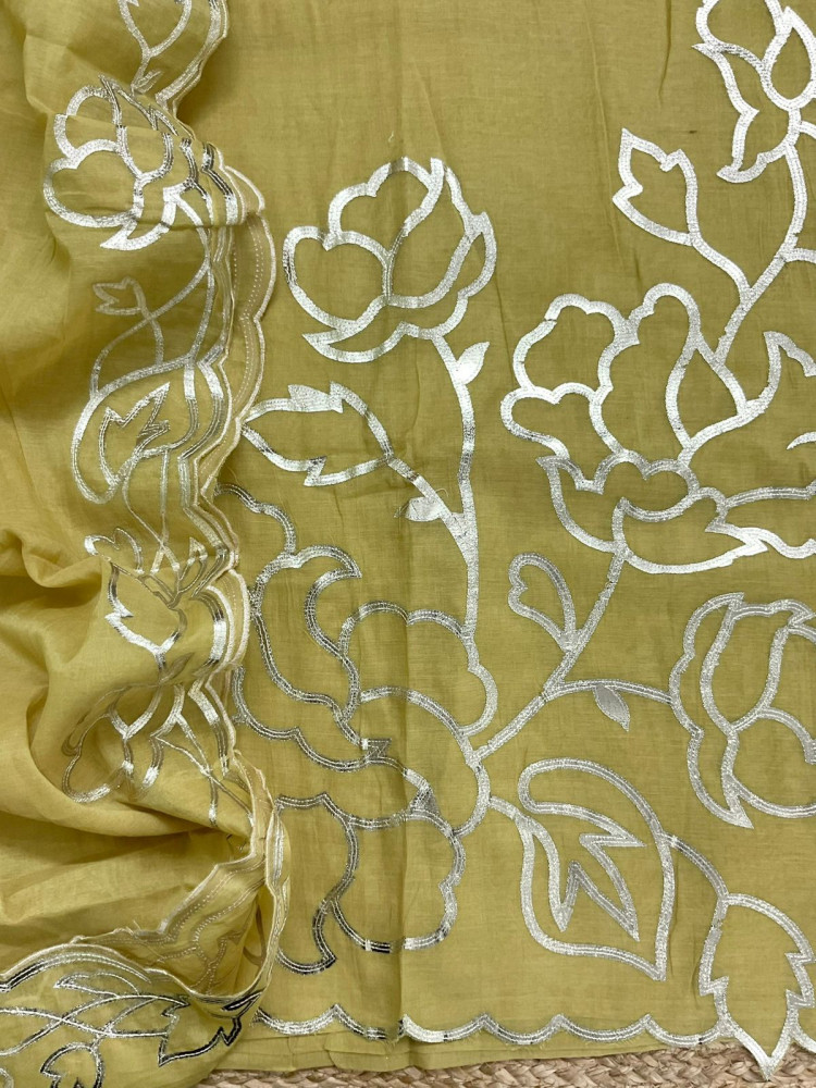 Image of Pure Chanderi Embroidered Suit - Yellow