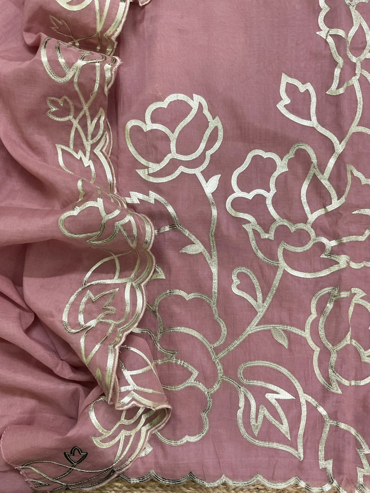 Image of Pure Chanderi Embroidered Suit - Pink
