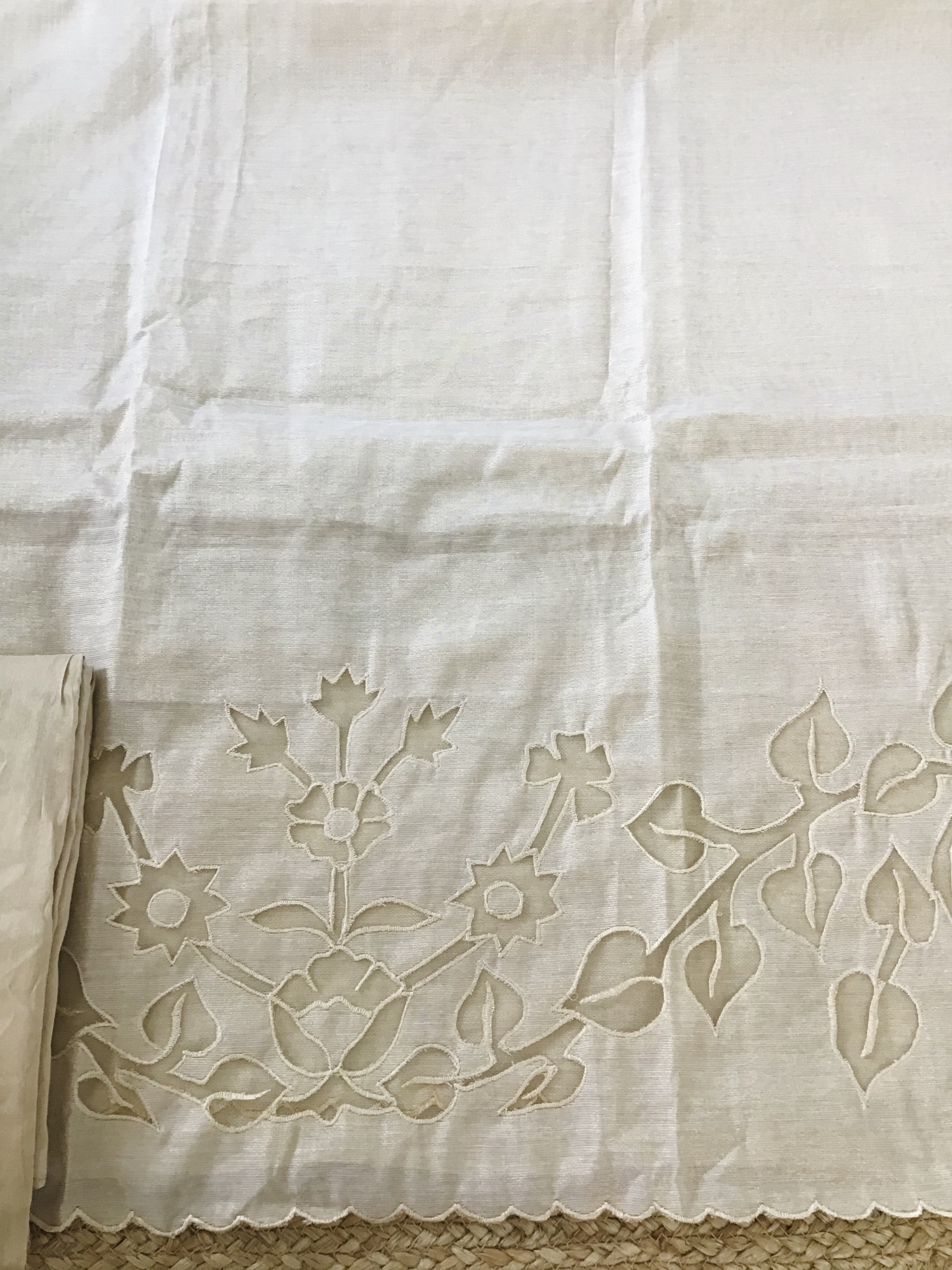 Soft Tissue Chanderi Embroidered Suit - Cream
