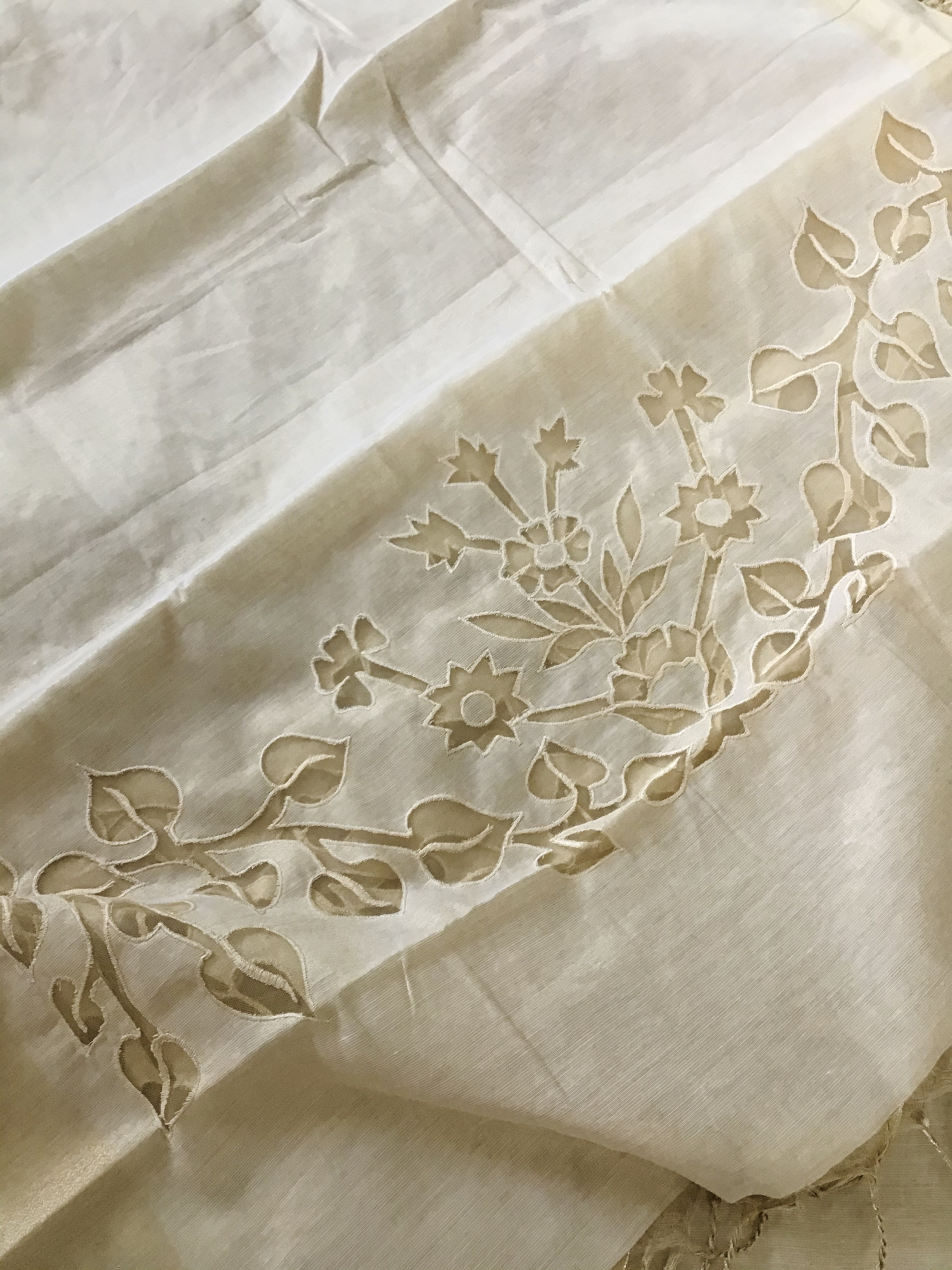 Soft Tissue Chanderi Embroidered Suit - Cream