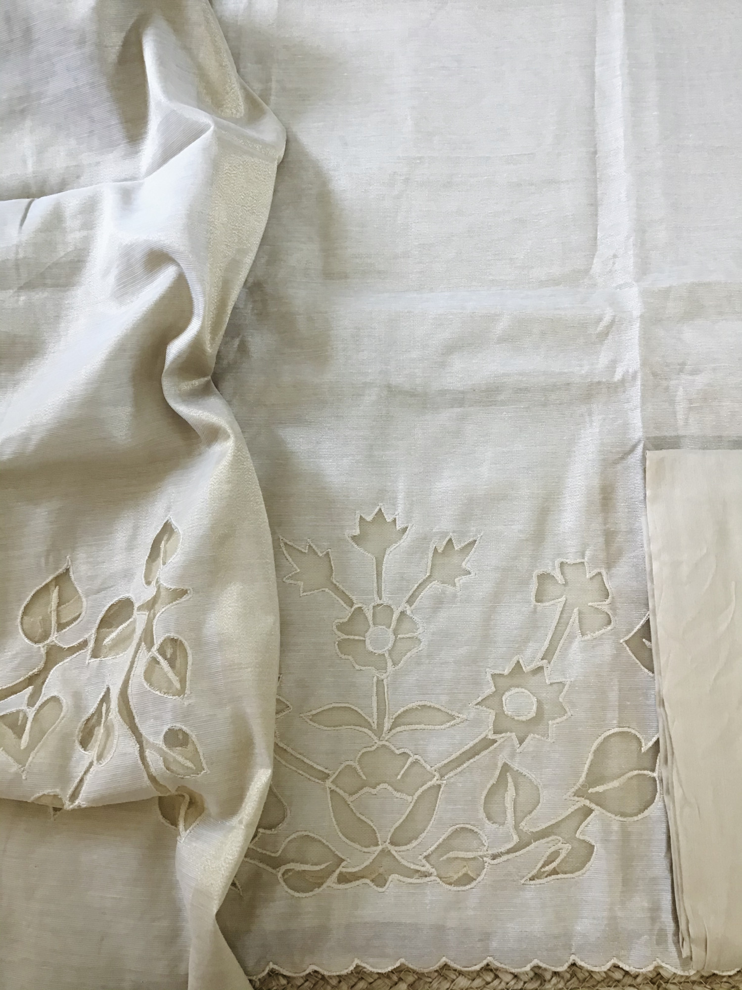 Soft Tissue Chanderi Embroidered Suit - Cream