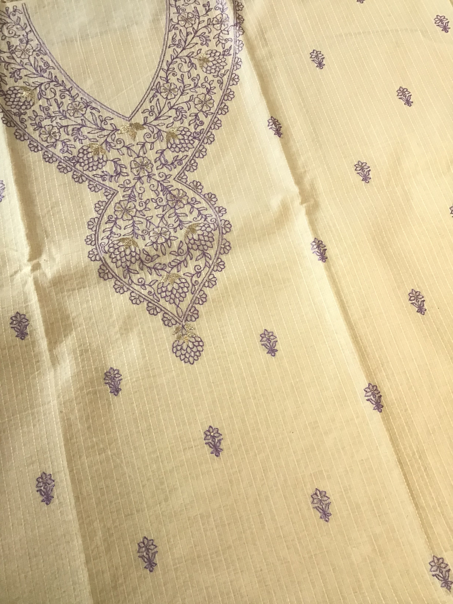 Soft Chanderi Embroidered Suit - BeigePurple