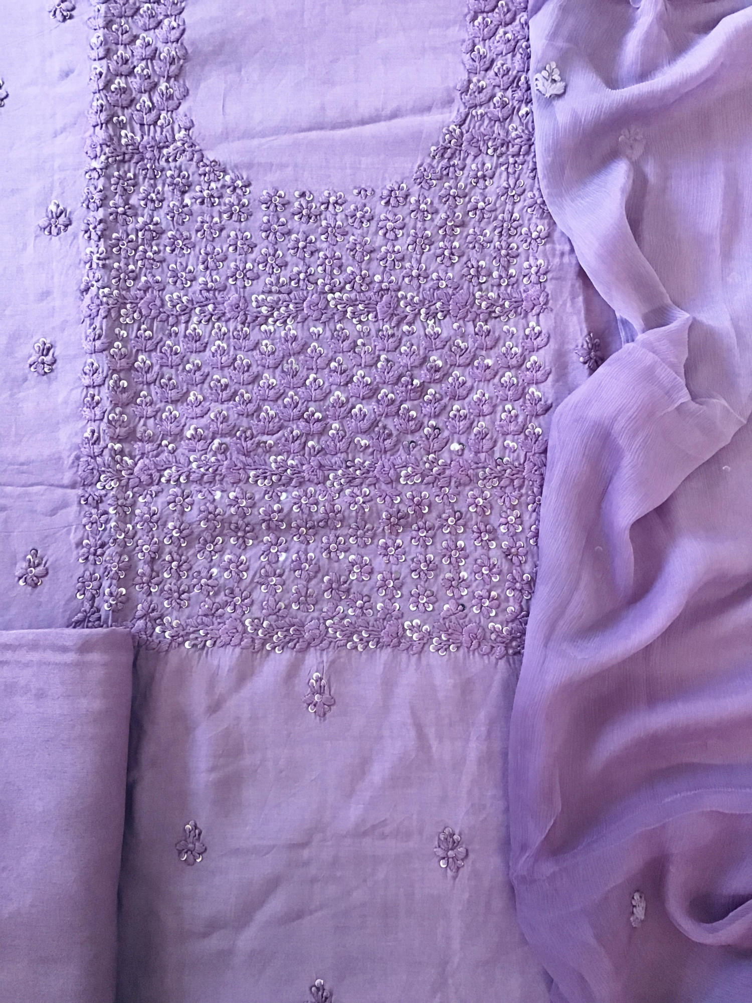 Pure Upada Embroidered Suit - Purple