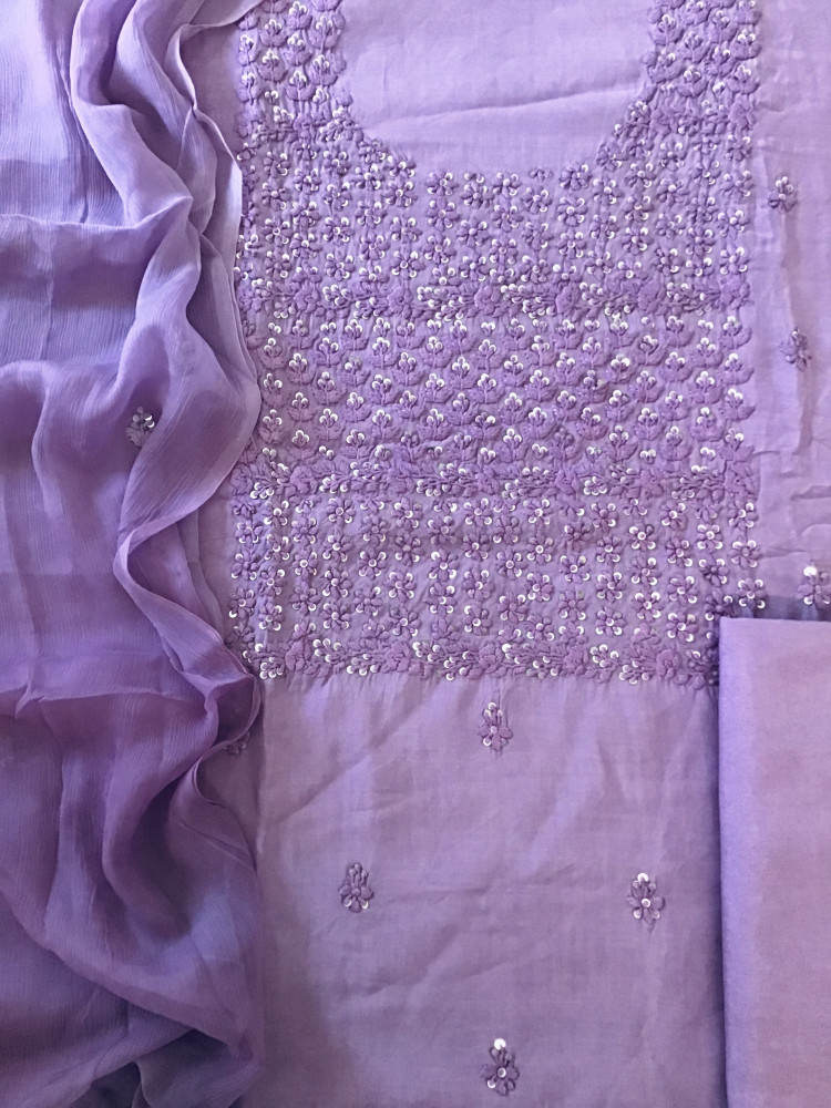 Image of Pure Upada Embroidered Suit - Purple