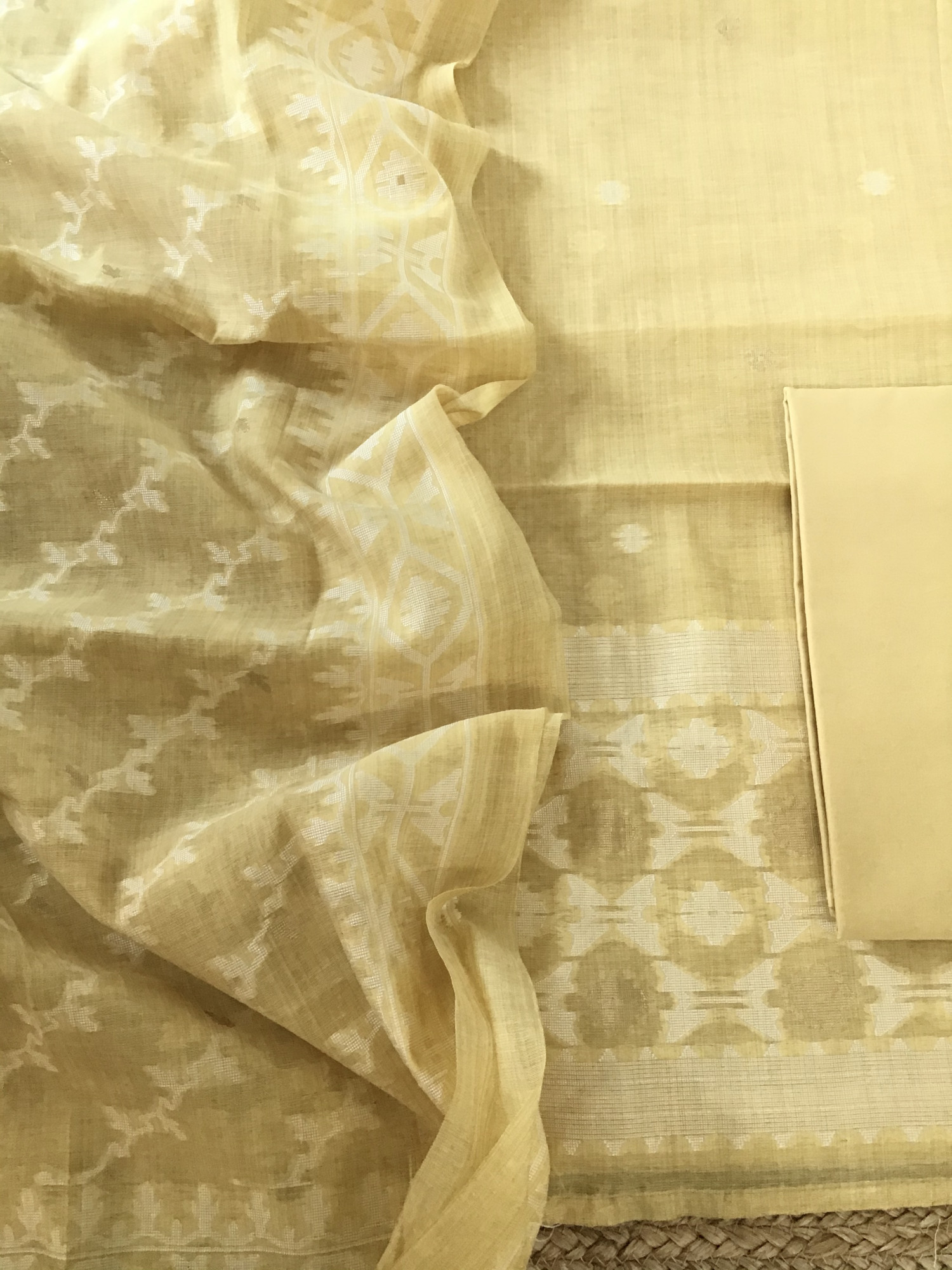 Soft Slub Chanderi Jamdani Weaved Suit - Yellow