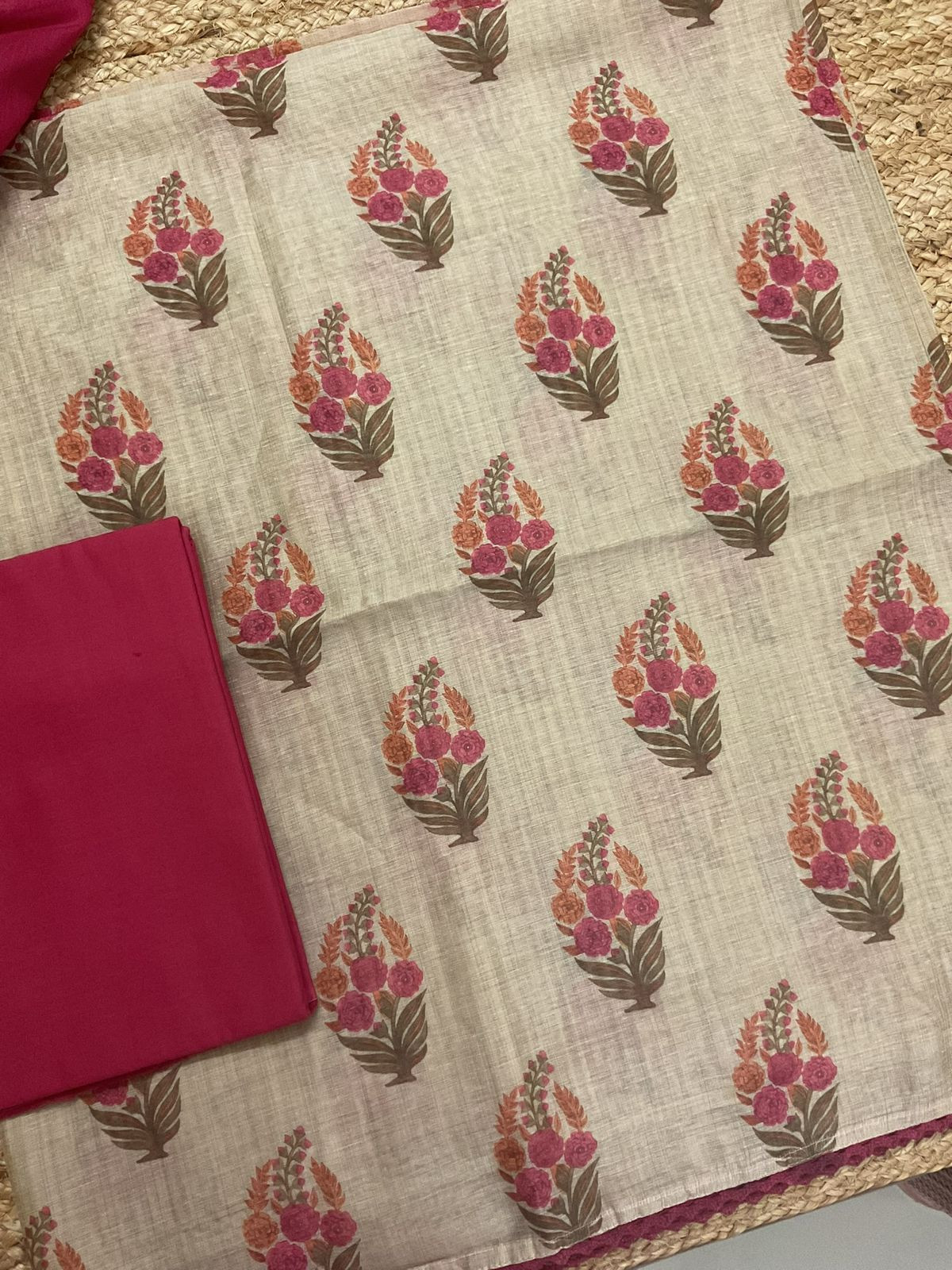 Soft Kora Chanderi Printed Suit - Beige