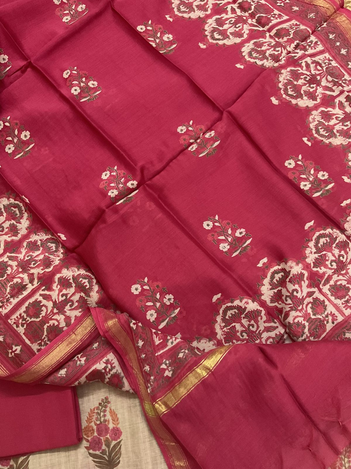 Soft Kora Chanderi Printed Suit - Beige