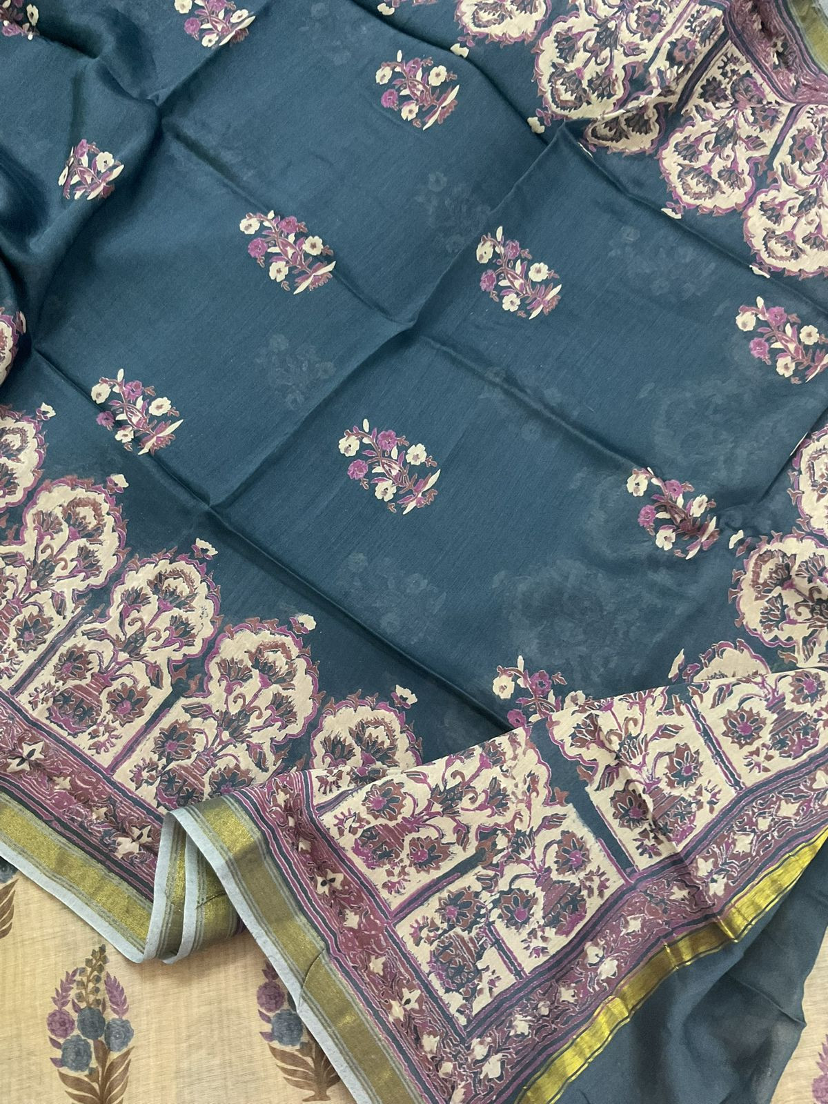 Soft Kora Chanderi Printed Suit - Beige