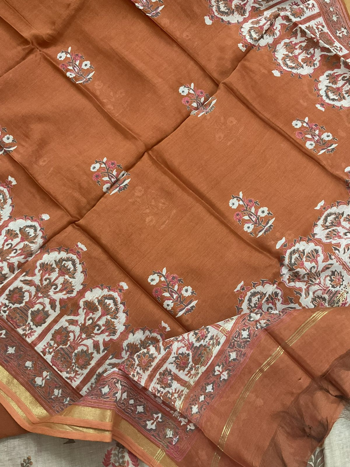 Soft Kora Chanderi Printed Suit - Beige