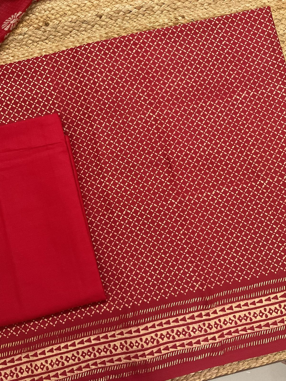 Pure Fine Jaam Cotton Printed Suit - Red