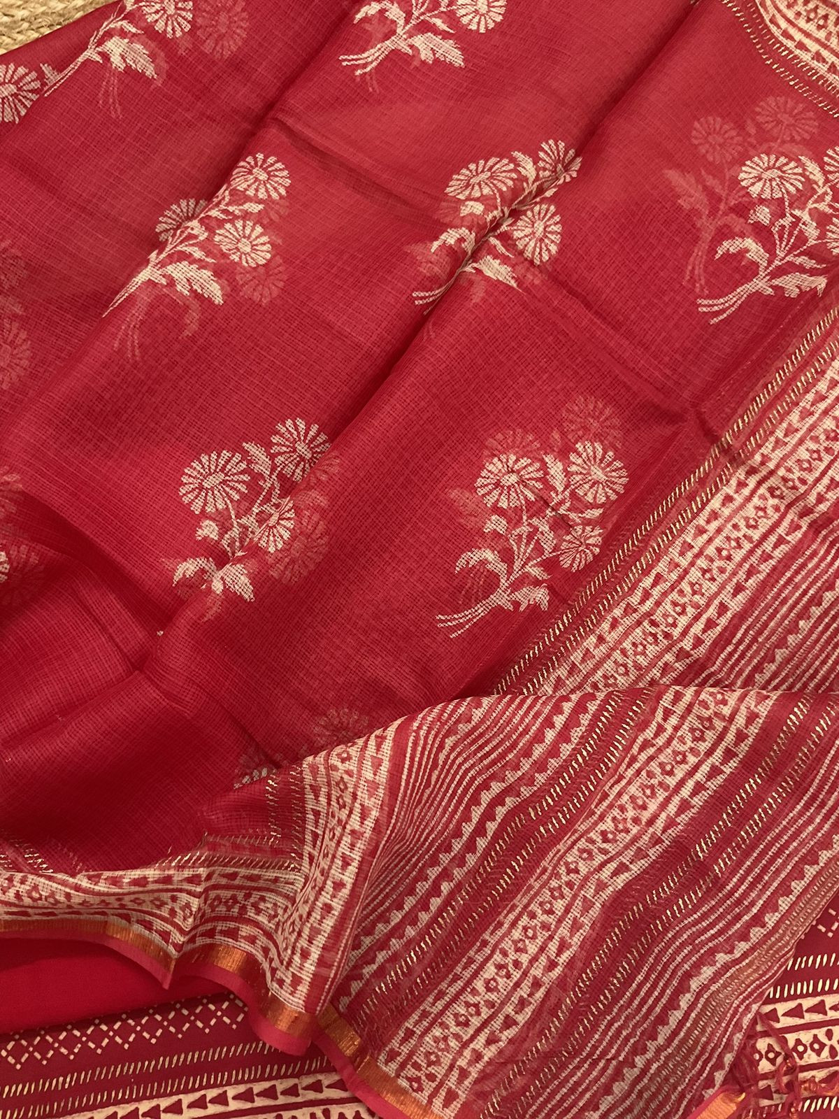 Pure Fine Jaam Cotton Printed Suit - Red