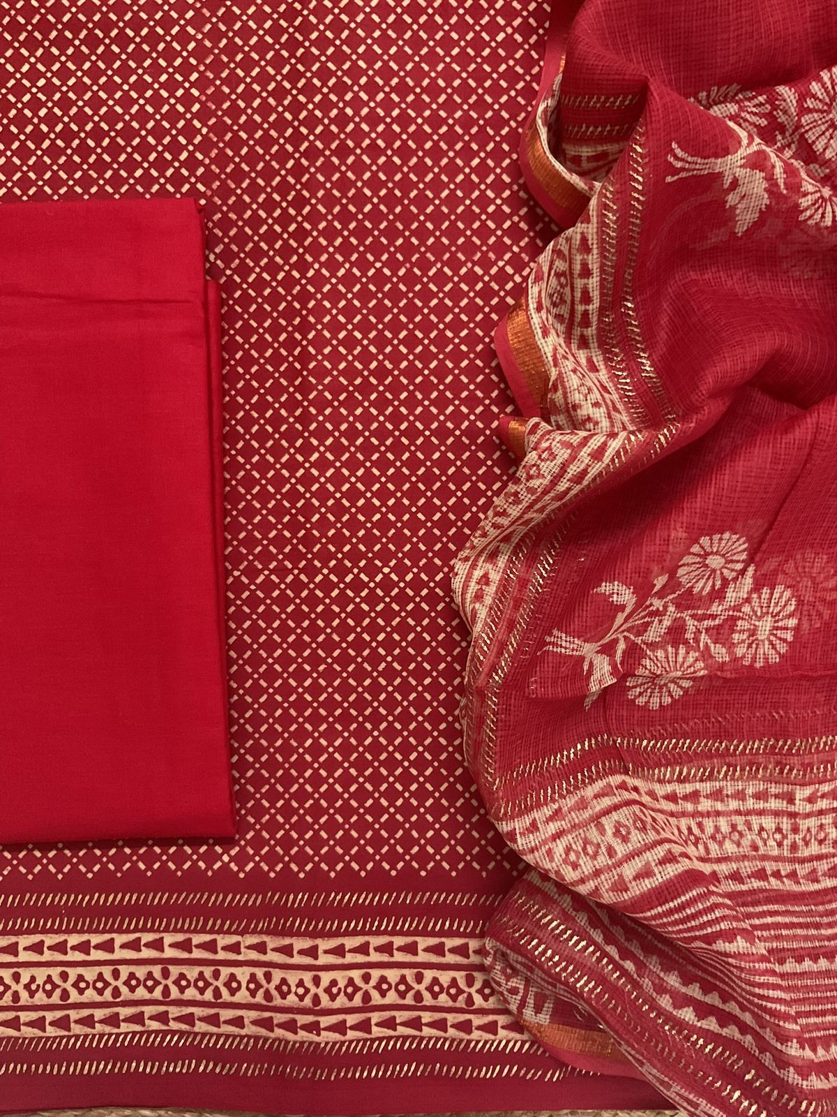 Pure Fine Jaam Cotton Printed Suit - Red