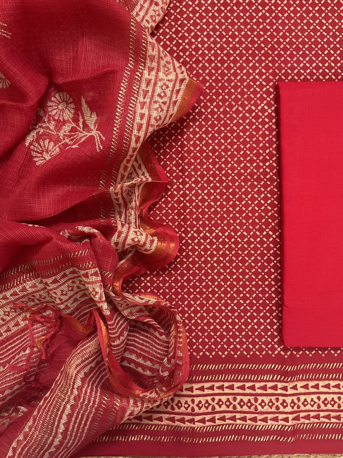 Pure Fine Jaam Cotton Printed Suit - Red