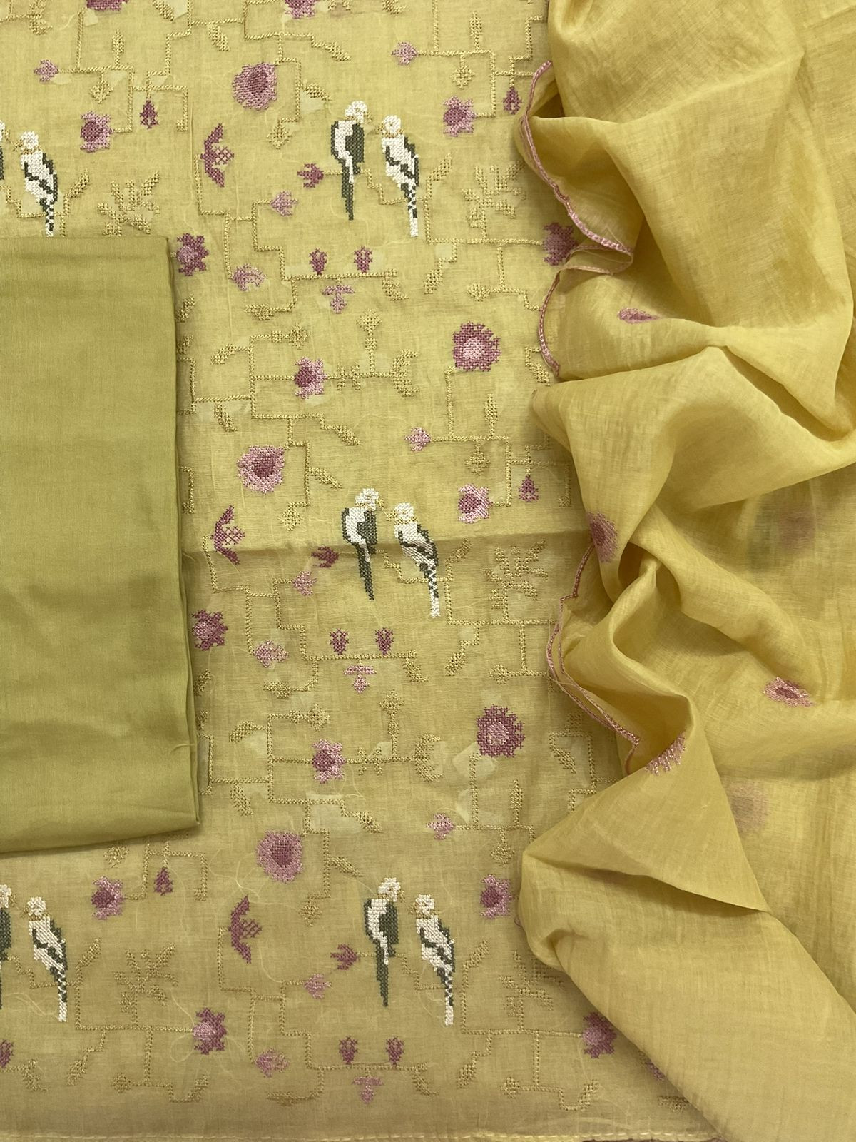 Soft Chanderi Embroidered Suit - Yellow
