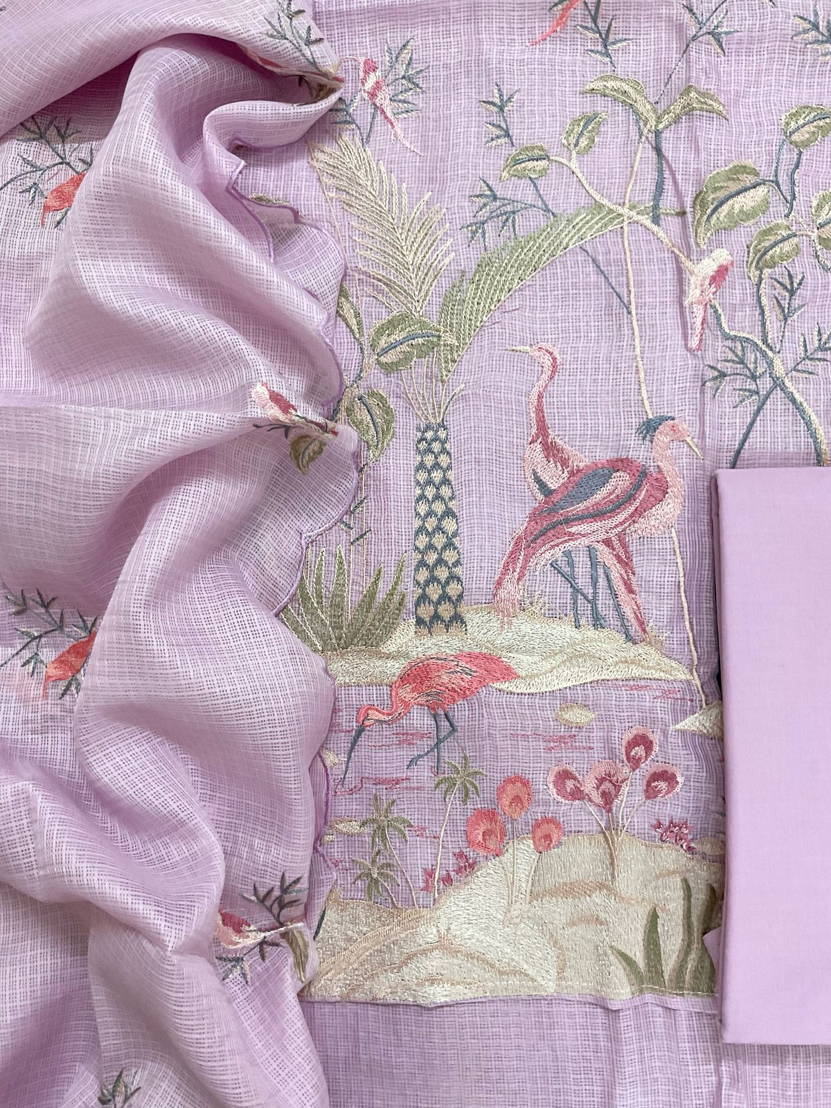 Soft Kota Silk Embroidered Suit - Lavender