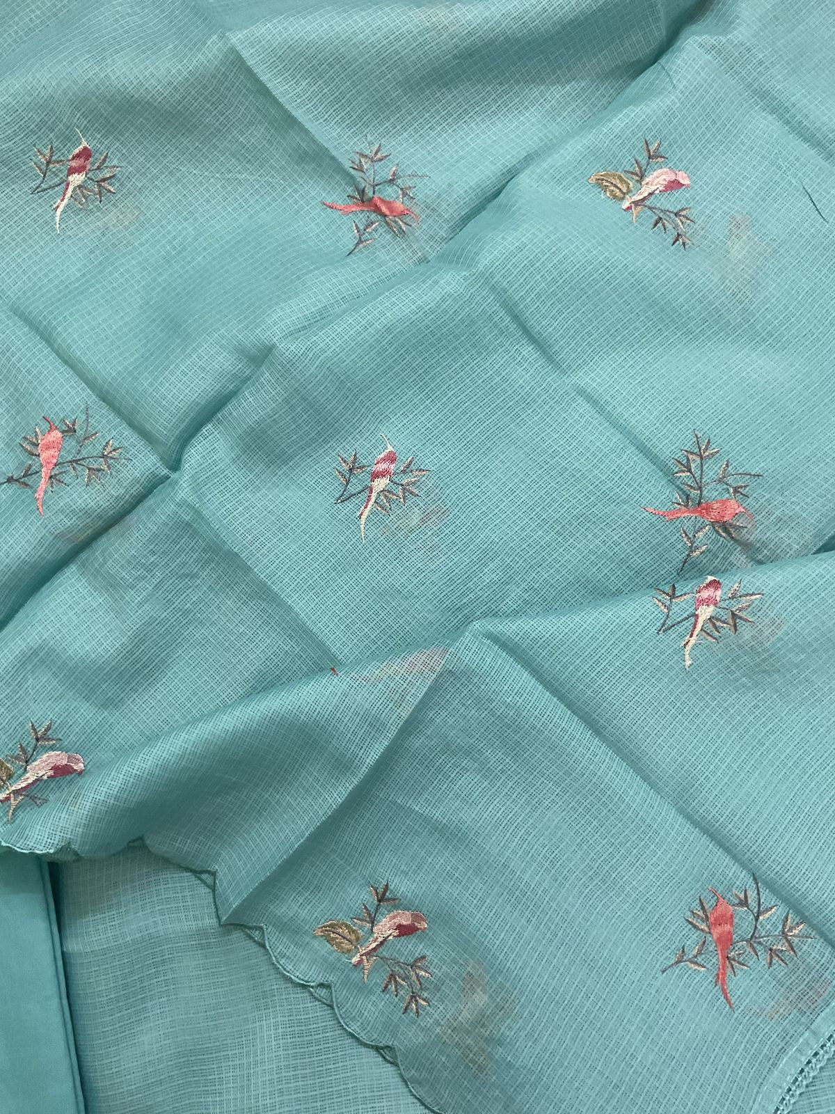 Soft Kota Silk Embroidered Suit - Blue