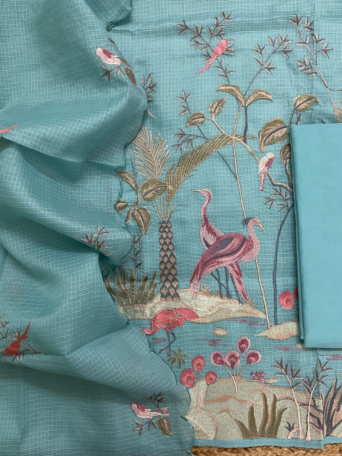 Soft Kota Silk Embroidered Suit - Blue