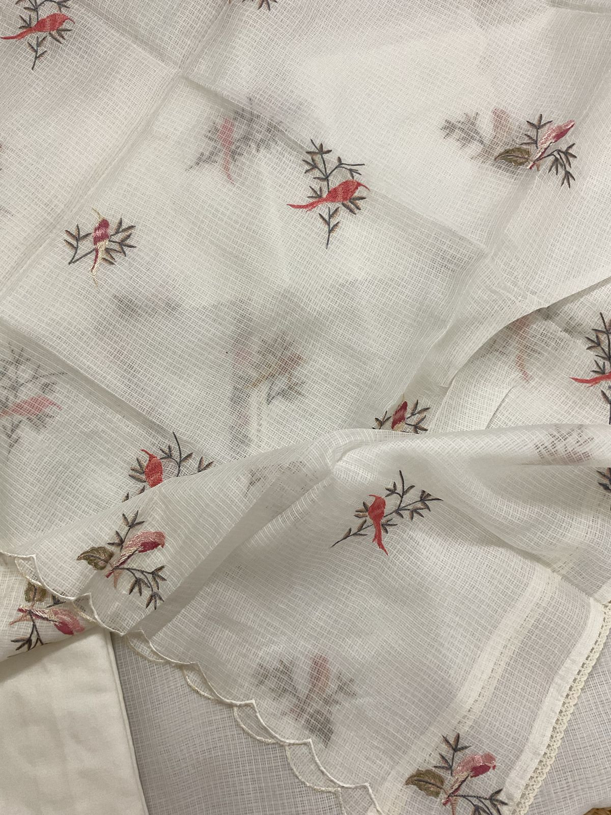 Soft Kota Silk Embroidered Suit - Offwhite