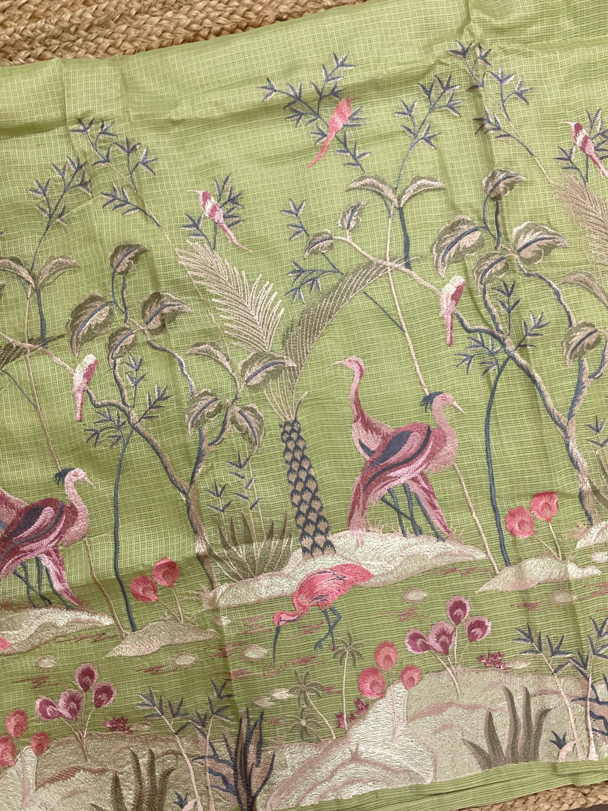 Soft Kota Silk Embroidered Suit - Green