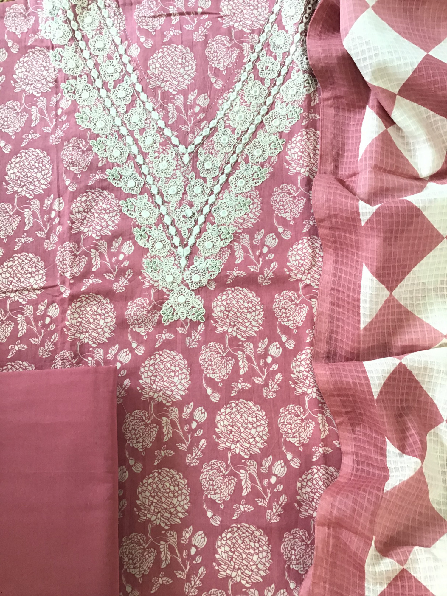 Pure Cotton Printed Embroidered Suit - Pink