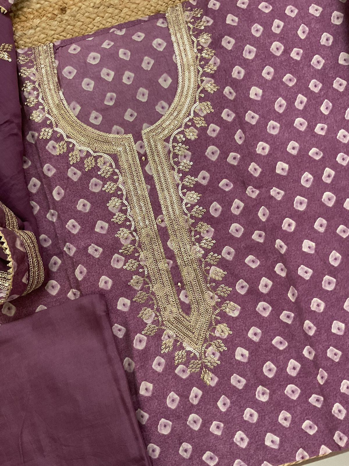 Soft Muslin Printed Embroidered Suit - Wine