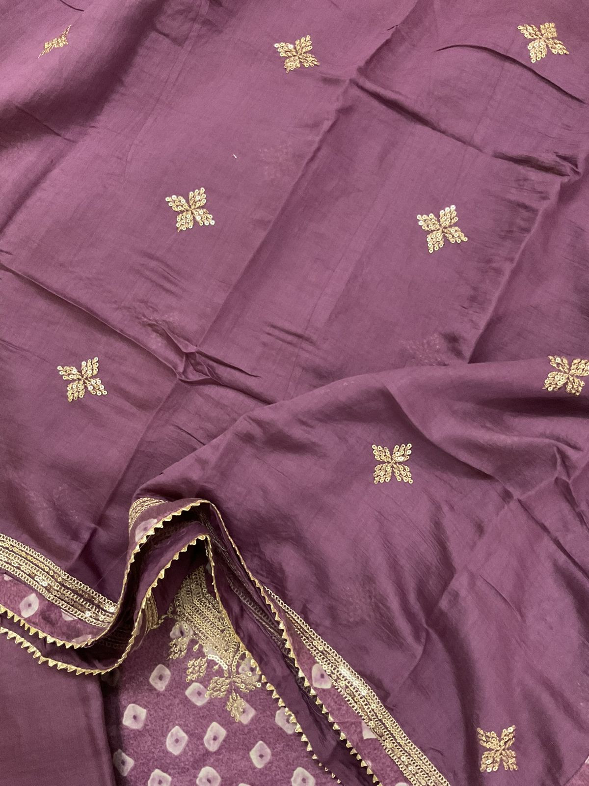 Soft Muslin Printed Embroidered Suit - Wine
