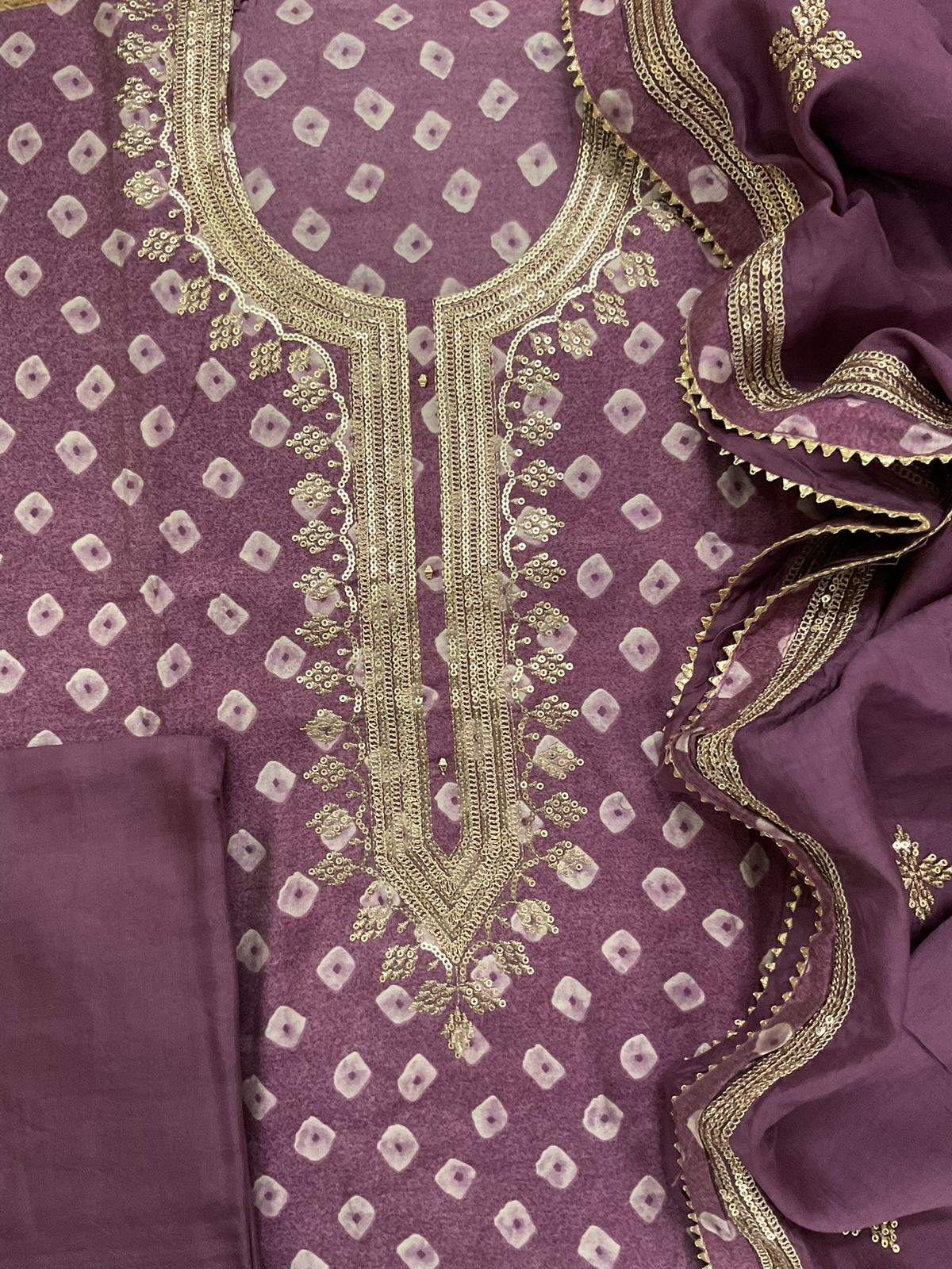 Soft Muslin Printed Embroidered Suit - Wine