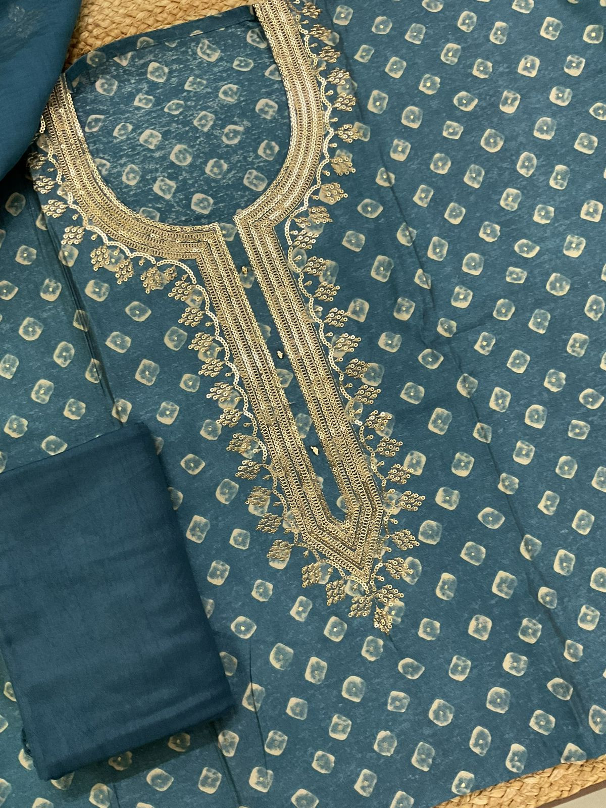 Soft Muslin Printed Embroidered Suit - Blue