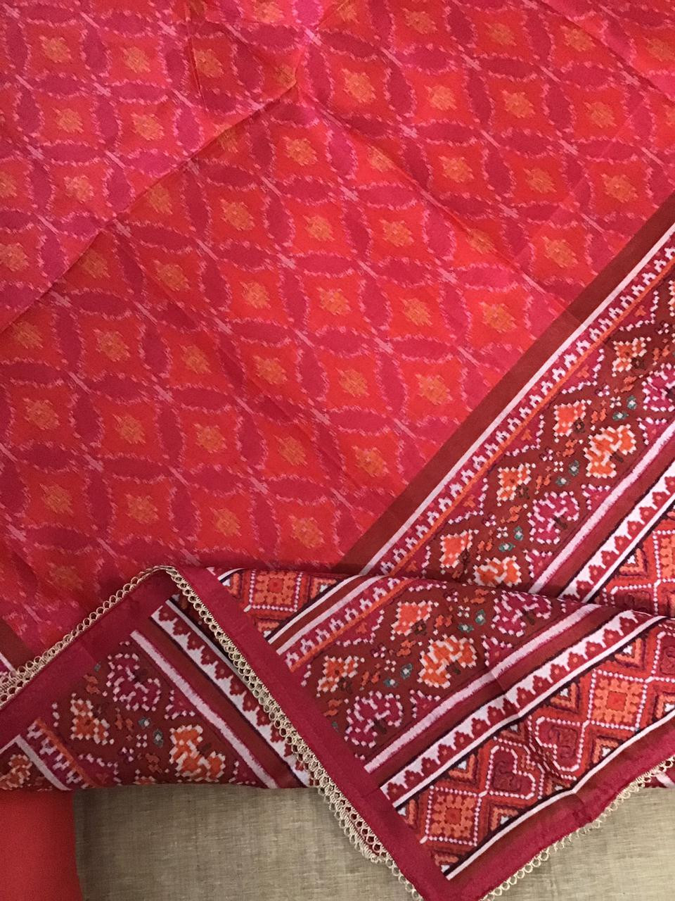 Soft Slub Chanderi Printed Embroidered Suit - Beige