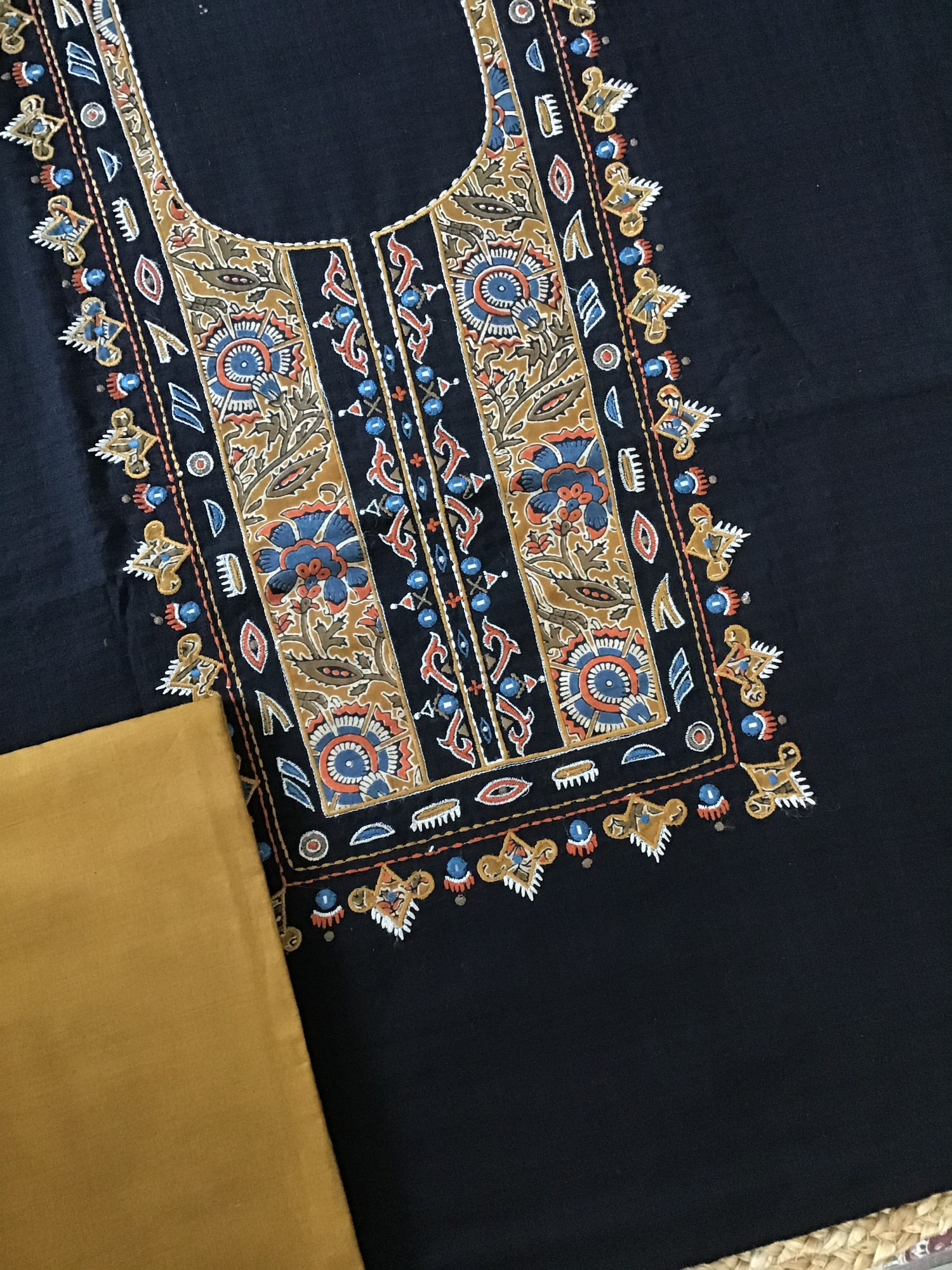 Pure Cotton Printed Embroidered Suit - Black