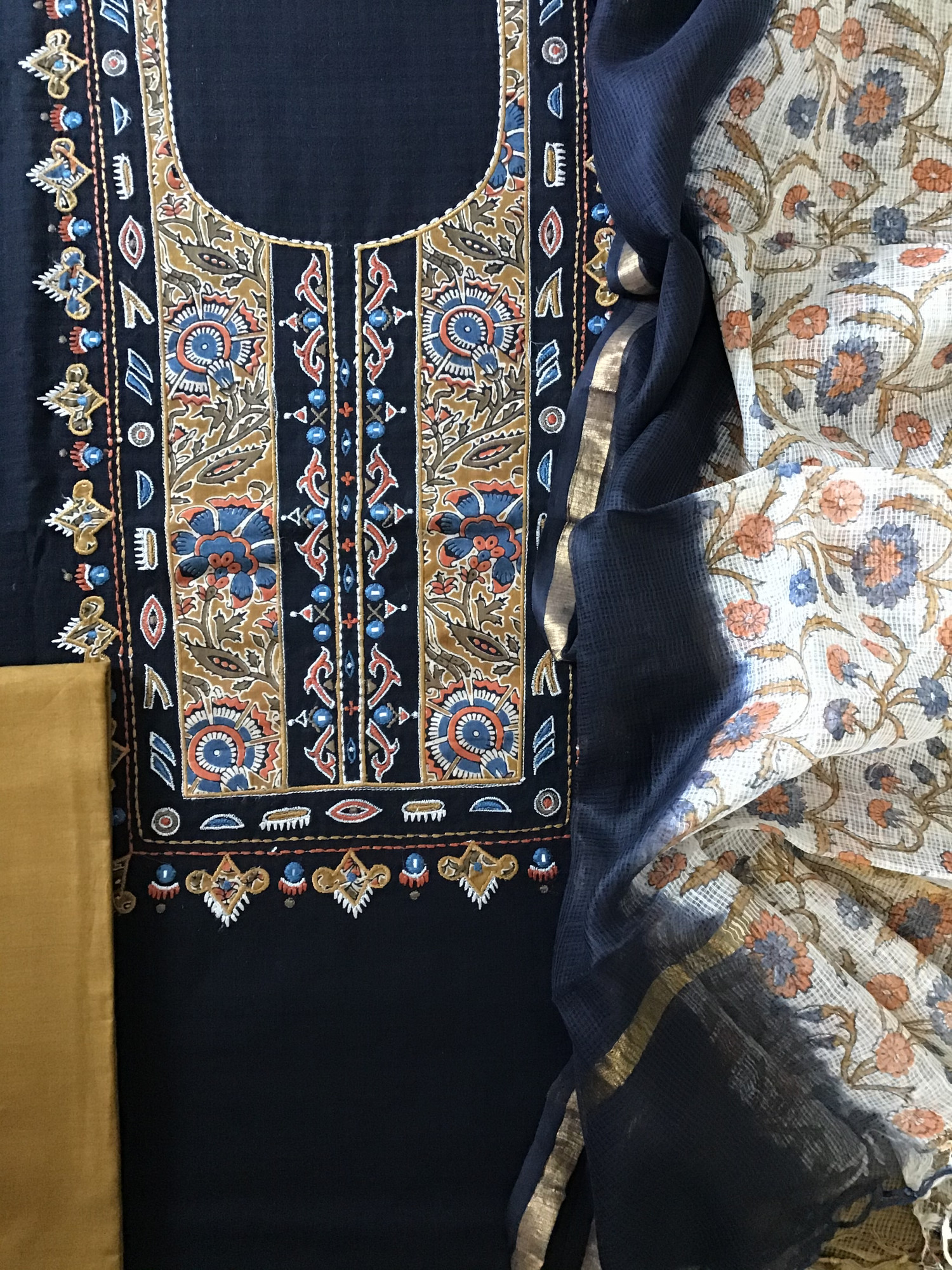 Pure Cotton Printed Embroidered Suit - Black