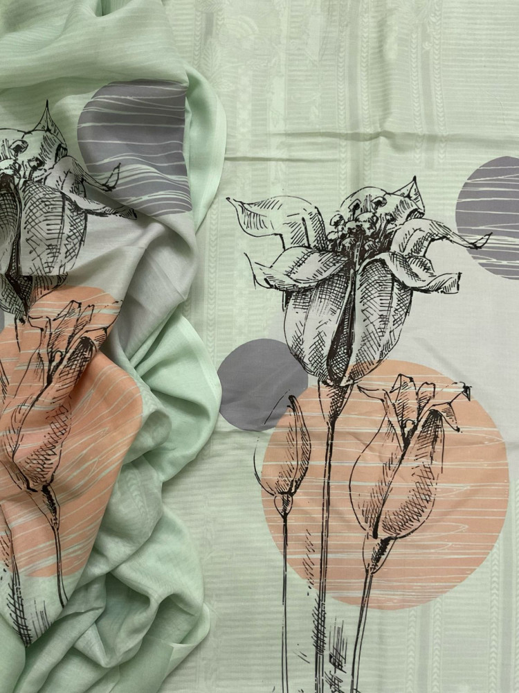 Image of Soft Muslin Printed Suit - Green