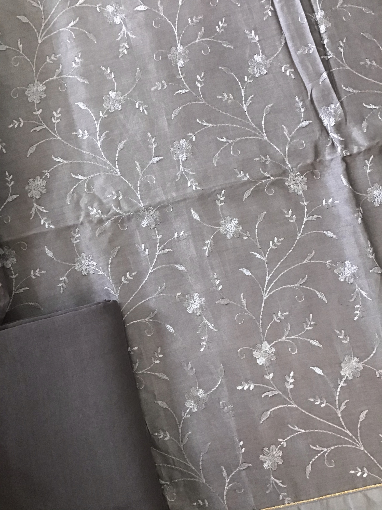 Pure Chanderi Printed Embroidered Suit - Brown