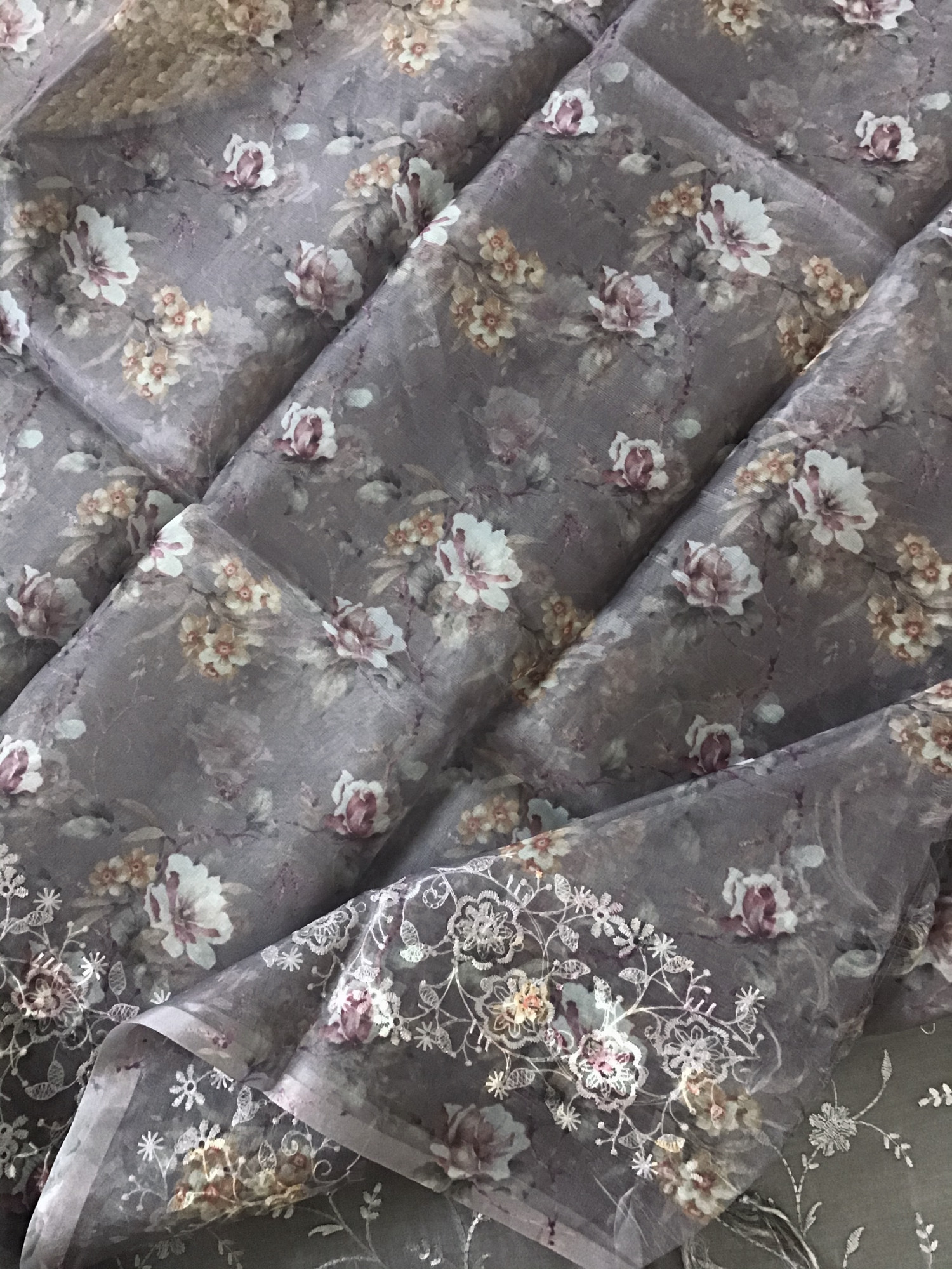 Pure Chanderi Printed Embroidered Suit - Brown