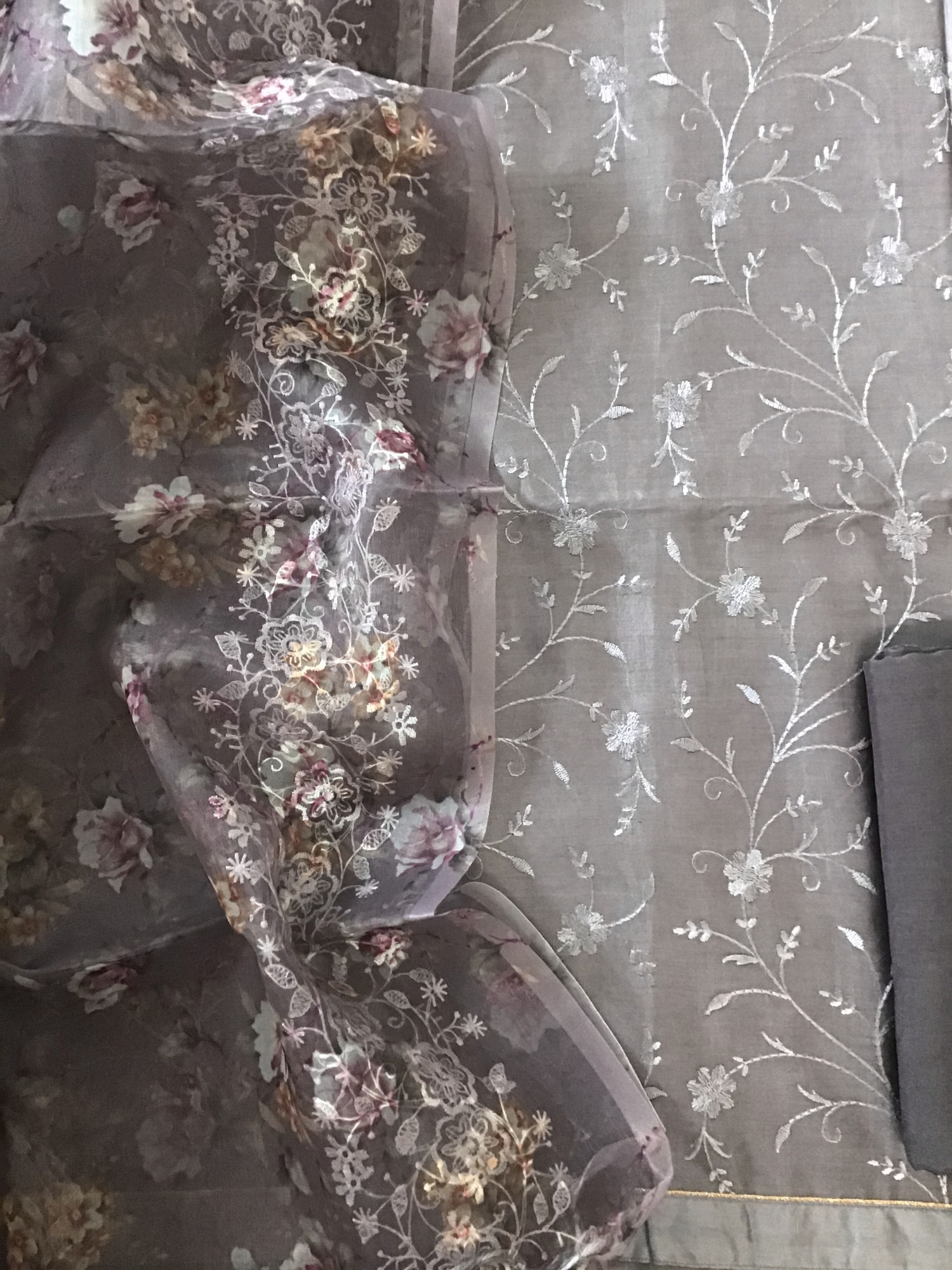 Pure Chanderi Printed Embroidered Suit - Brown