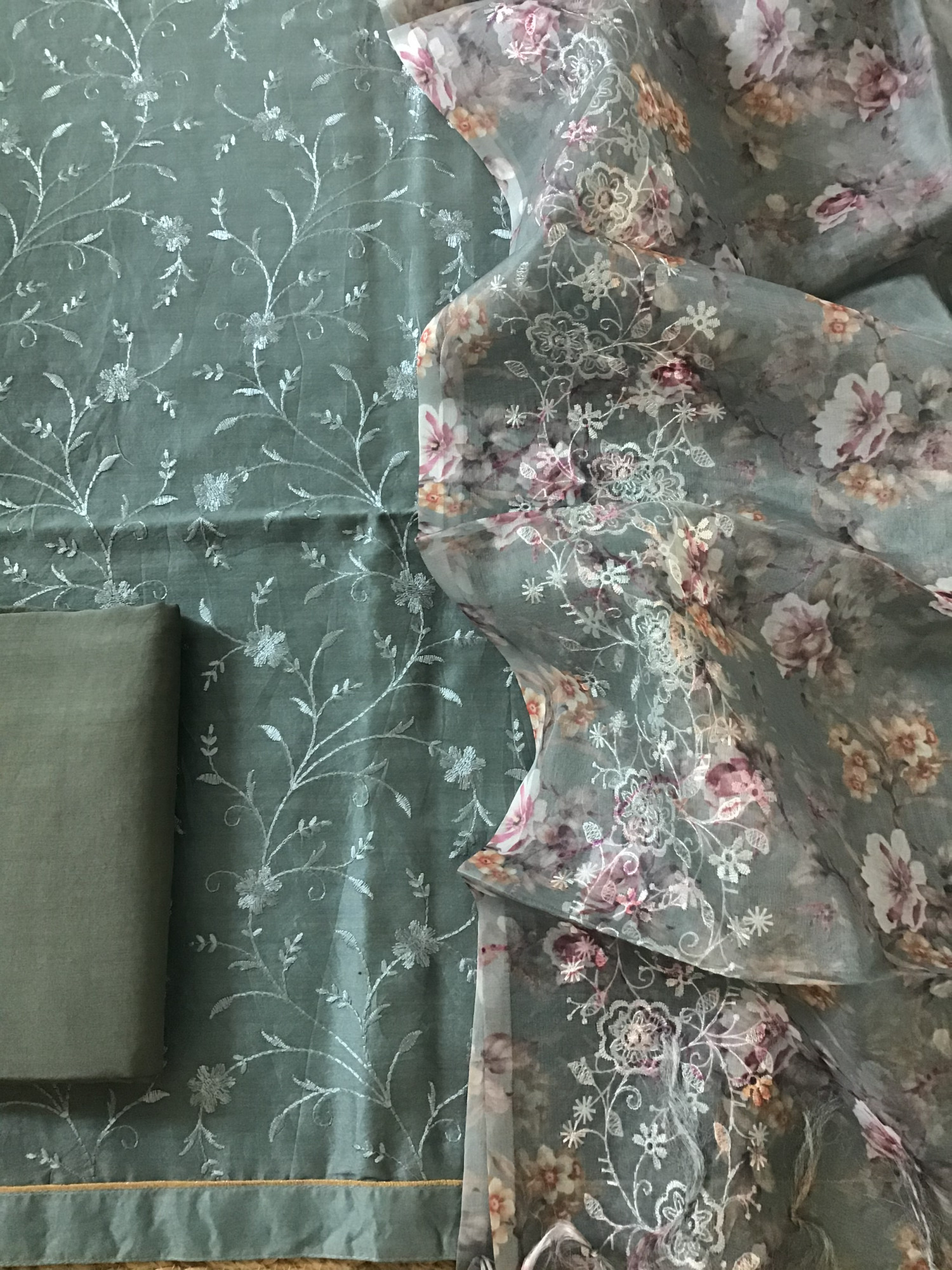 Pure Chanderi Printed Embroidered Suit - Green