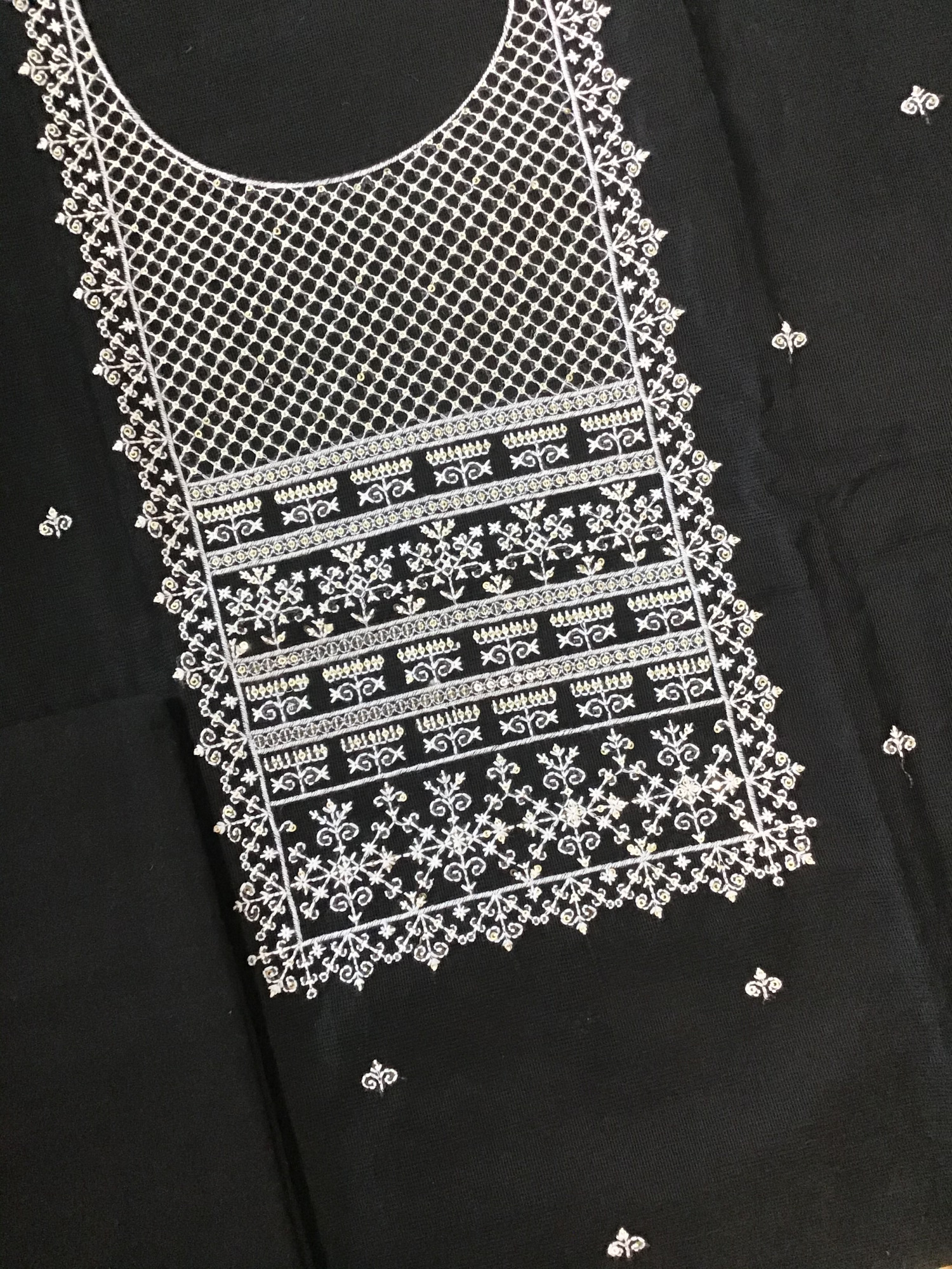 Soft Fine Supernet Embroidered Suit - Black