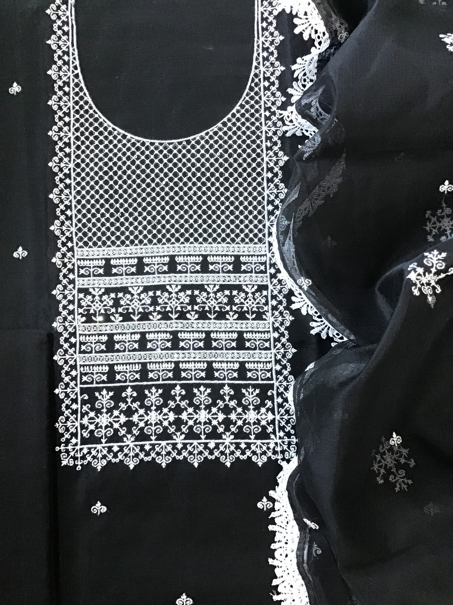 Soft Fine Supernet Embroidered Suit - Black