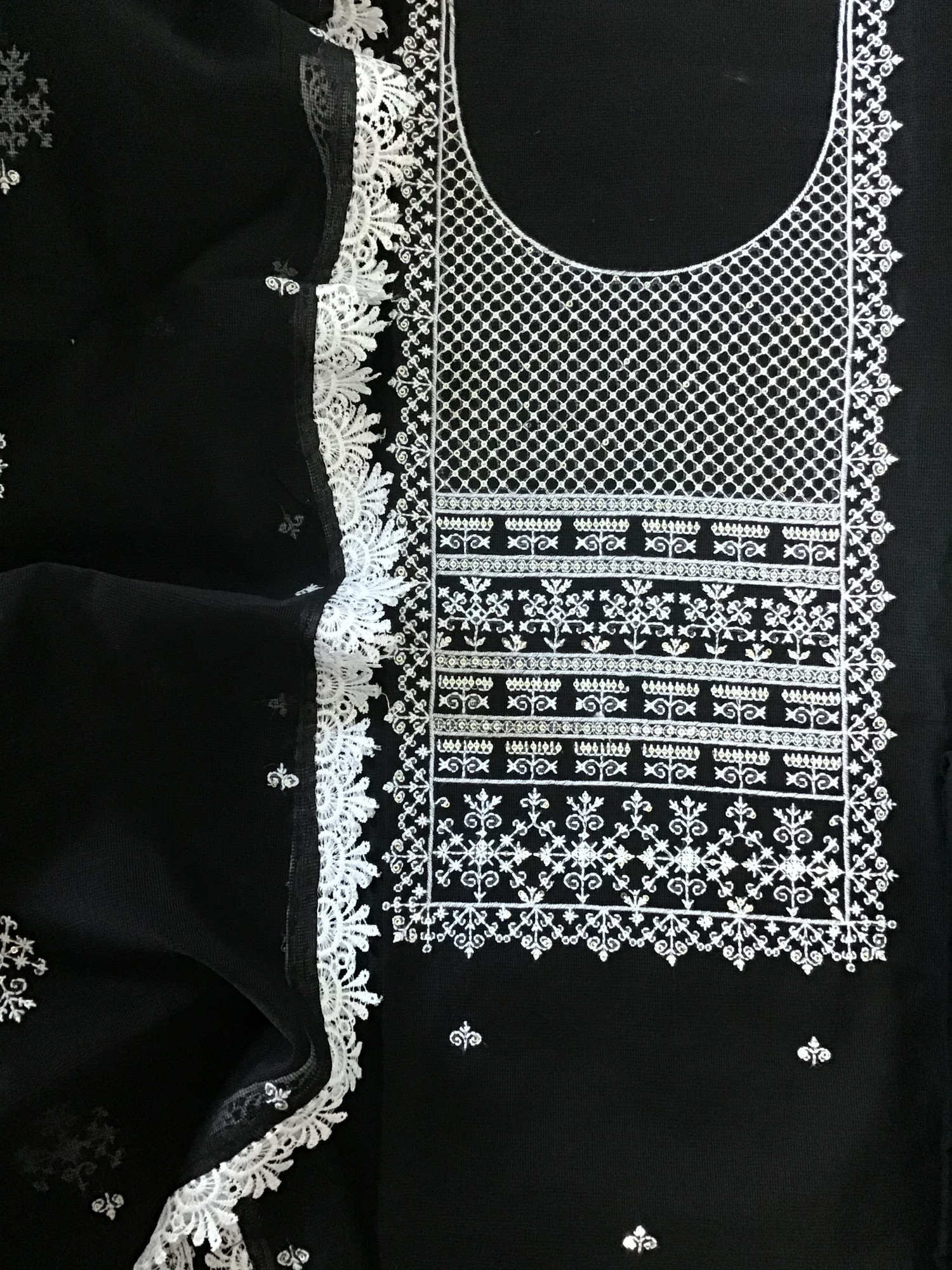 Soft Fine Supernet Embroidered Suit - Black