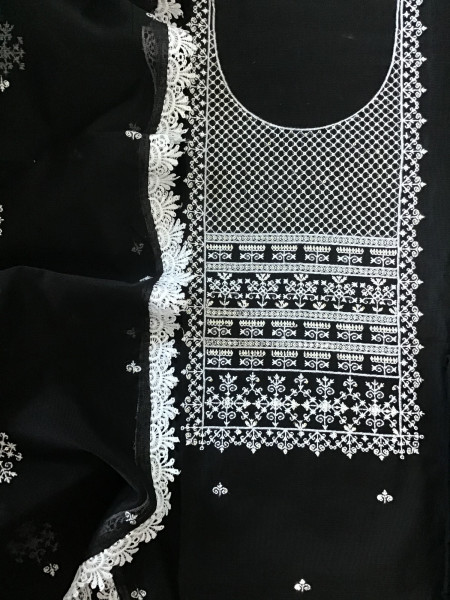 Image of Soft Fine Supernet Embroidered Suit - Black