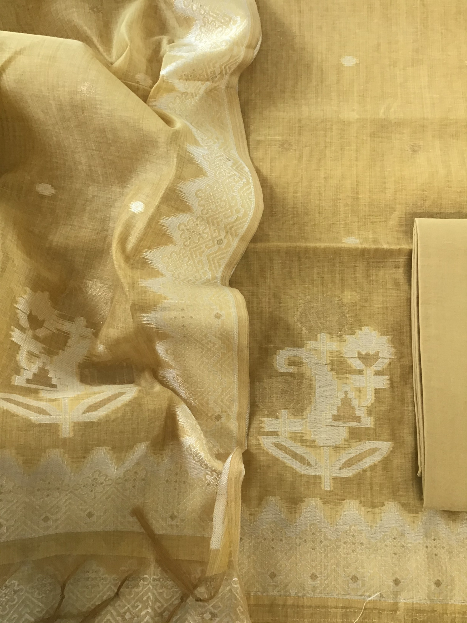 Soft Slub Chanderi Jamdani Weaved Suit - Yellow