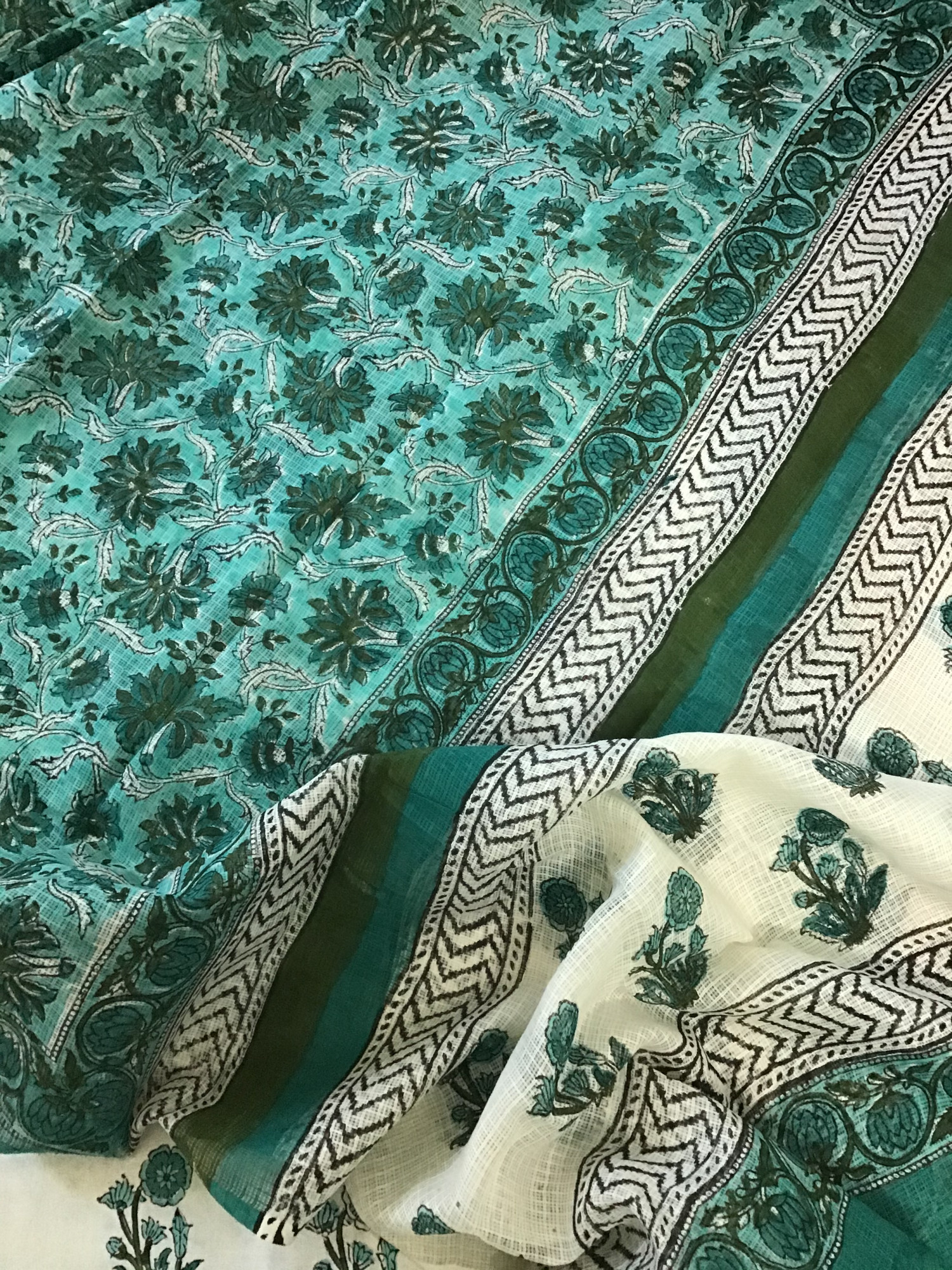 Pure Fine Cotton Printed Suit - WhiteGreen
