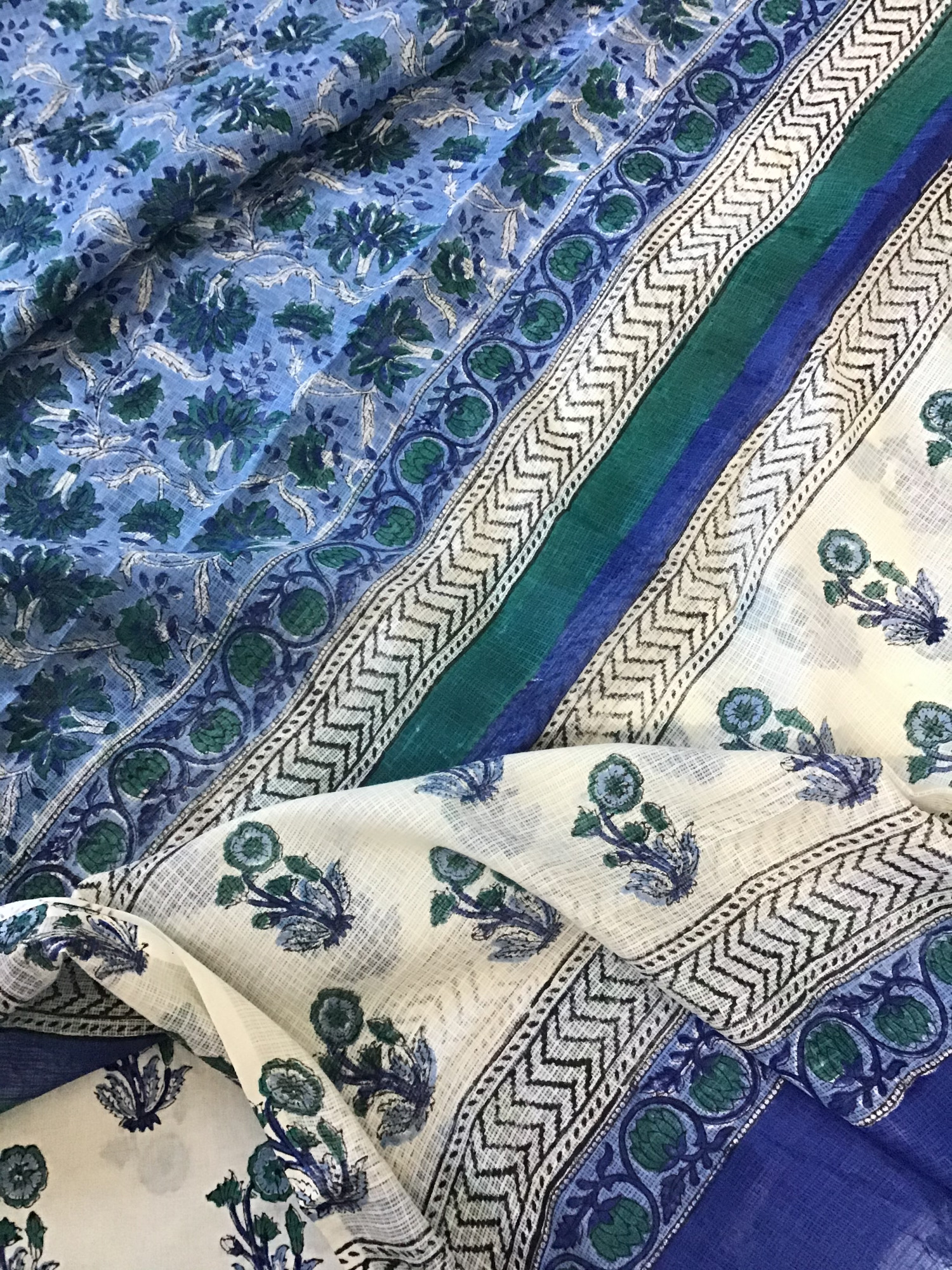 Pure Fine Cotton Printed Suit - WhiteBlue