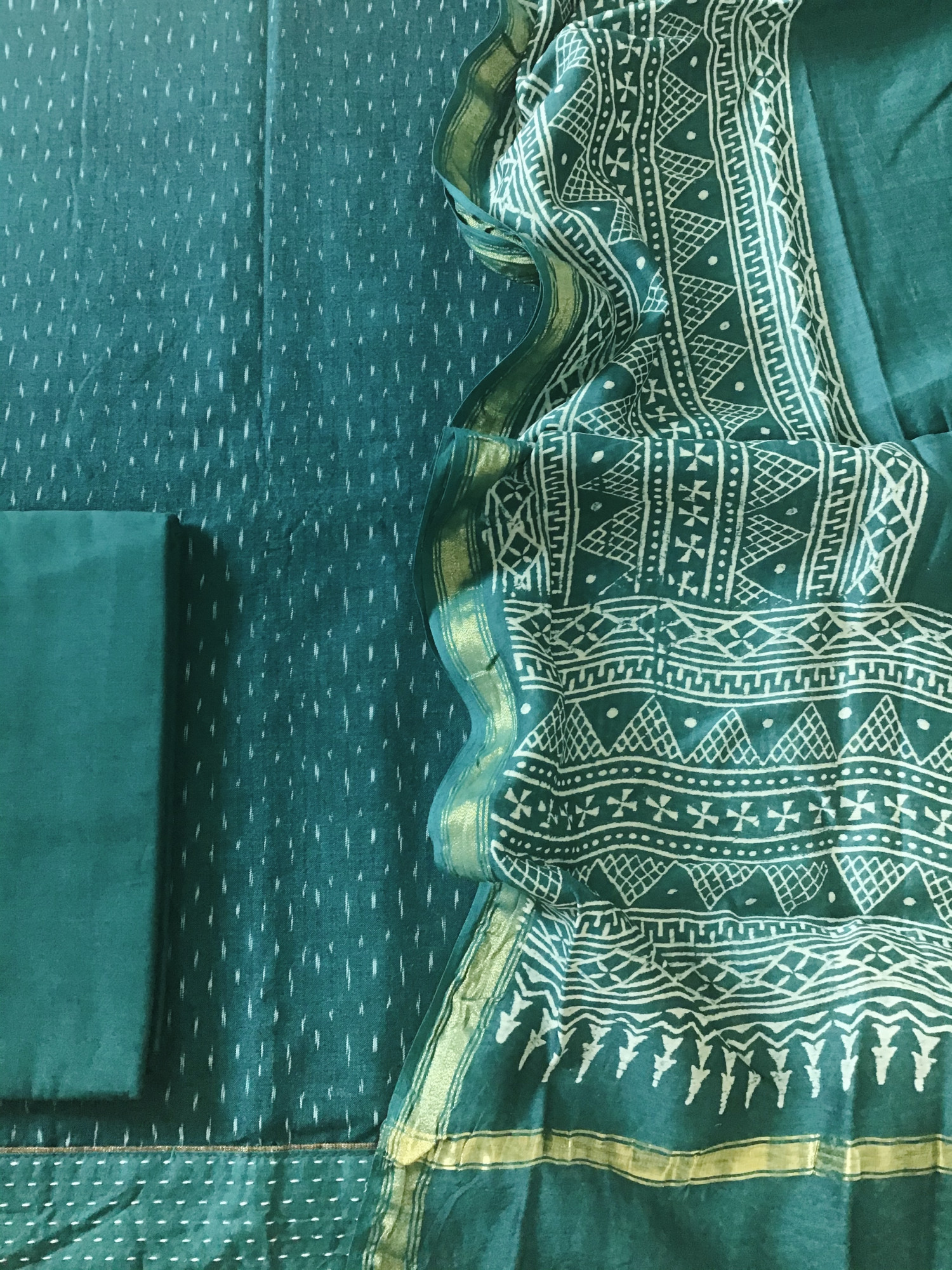 Pure Fine Ikkat Cotton Suit - Green