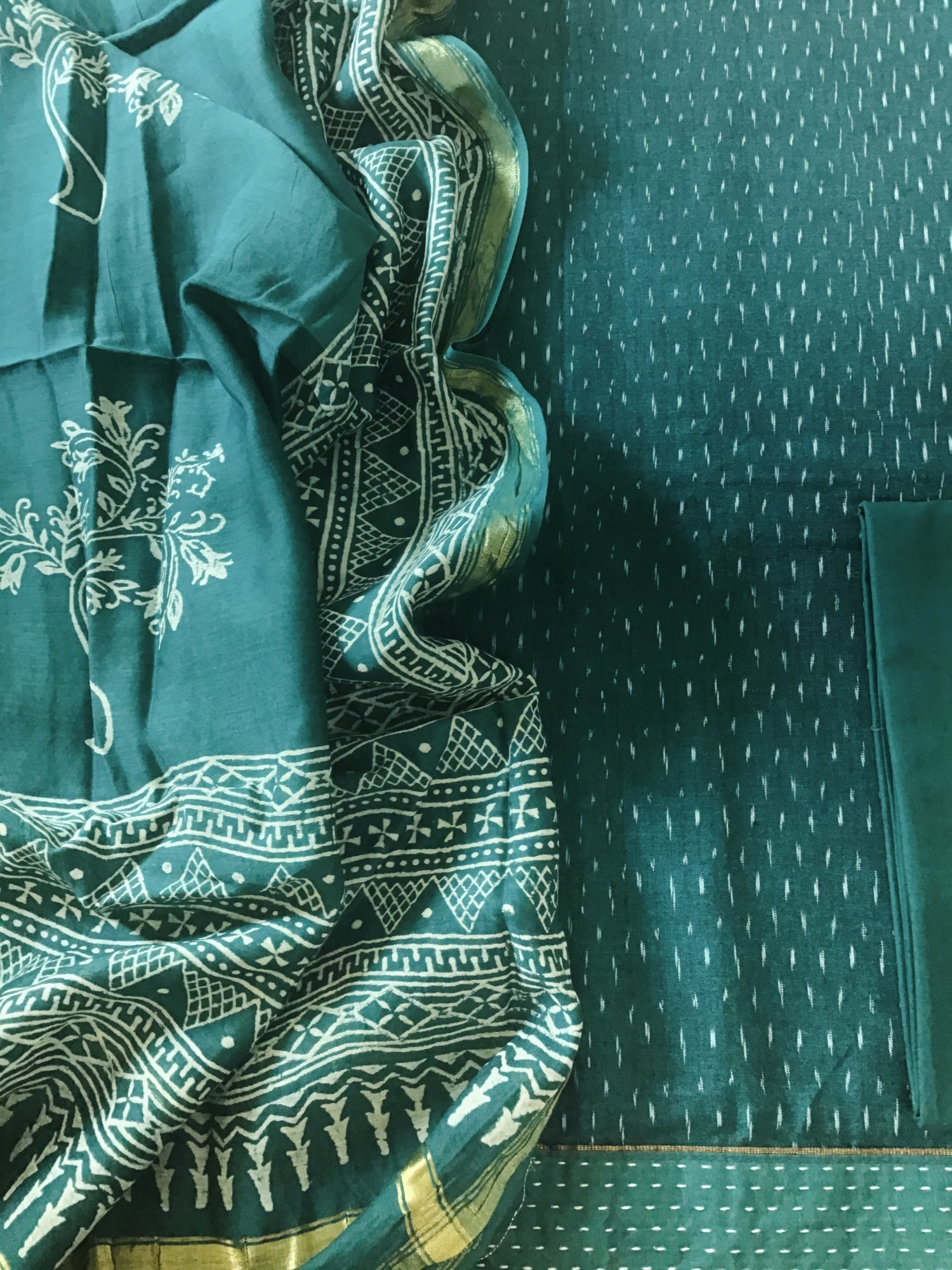 Pure Fine Ikkat Cotton Suit - Green