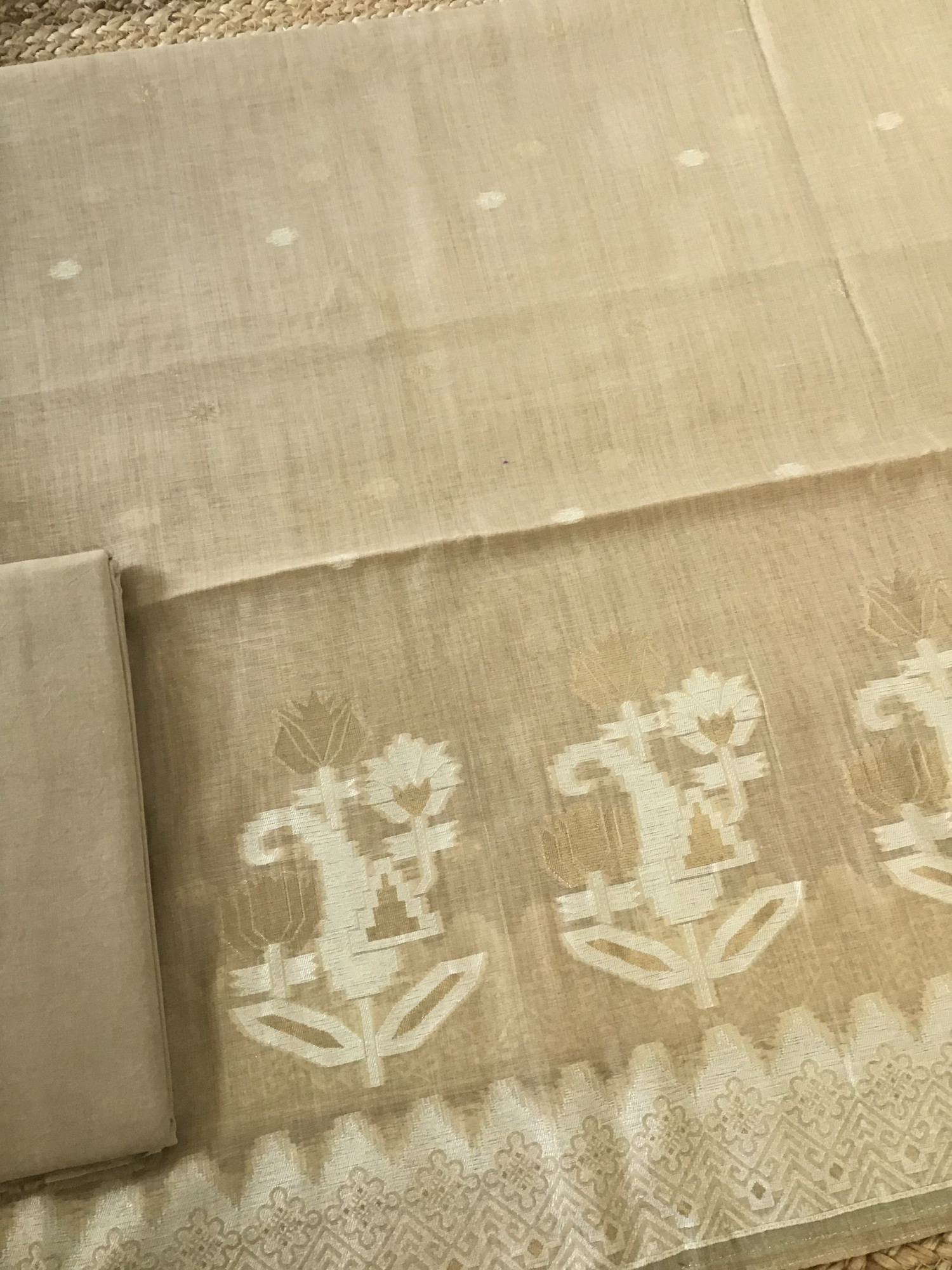 Soft Slub Chanderi Jamdani Weaved Suit - Beige