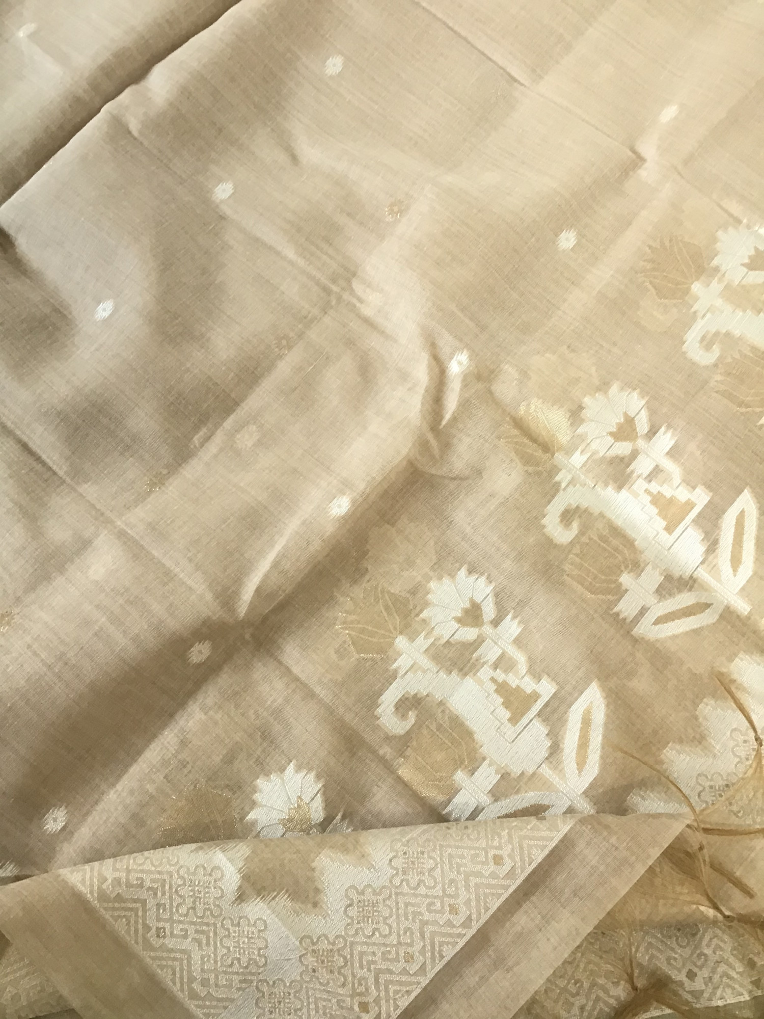 Soft Slub Chanderi Jamdani Weaved Suit - Beige