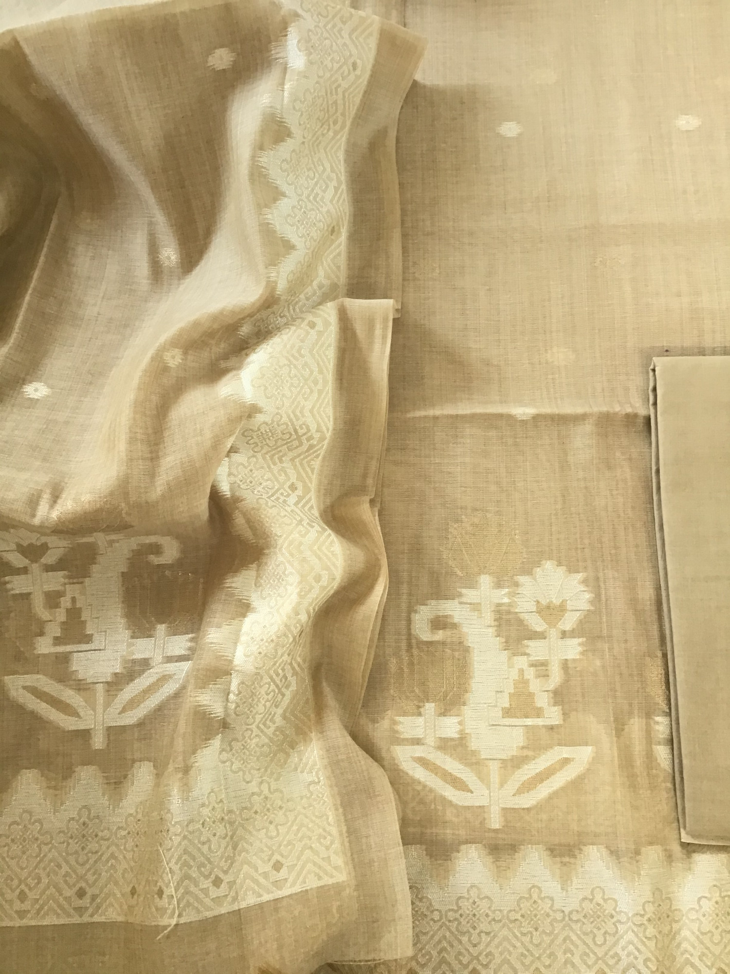 Soft Slub Chanderi Jamdani Weaved Suit - Beige